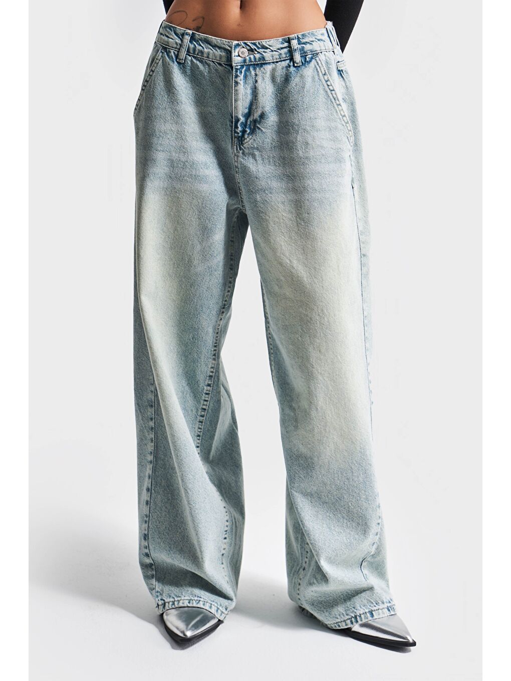 Mavi Kadın Tint Jean Rengi Skater Balon Fit Orta Bel Denim-2