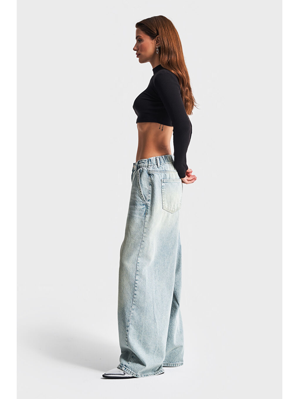 Mavi Kadın Tint Jean Rengi Skater Balon Fit Orta Bel Denim-3