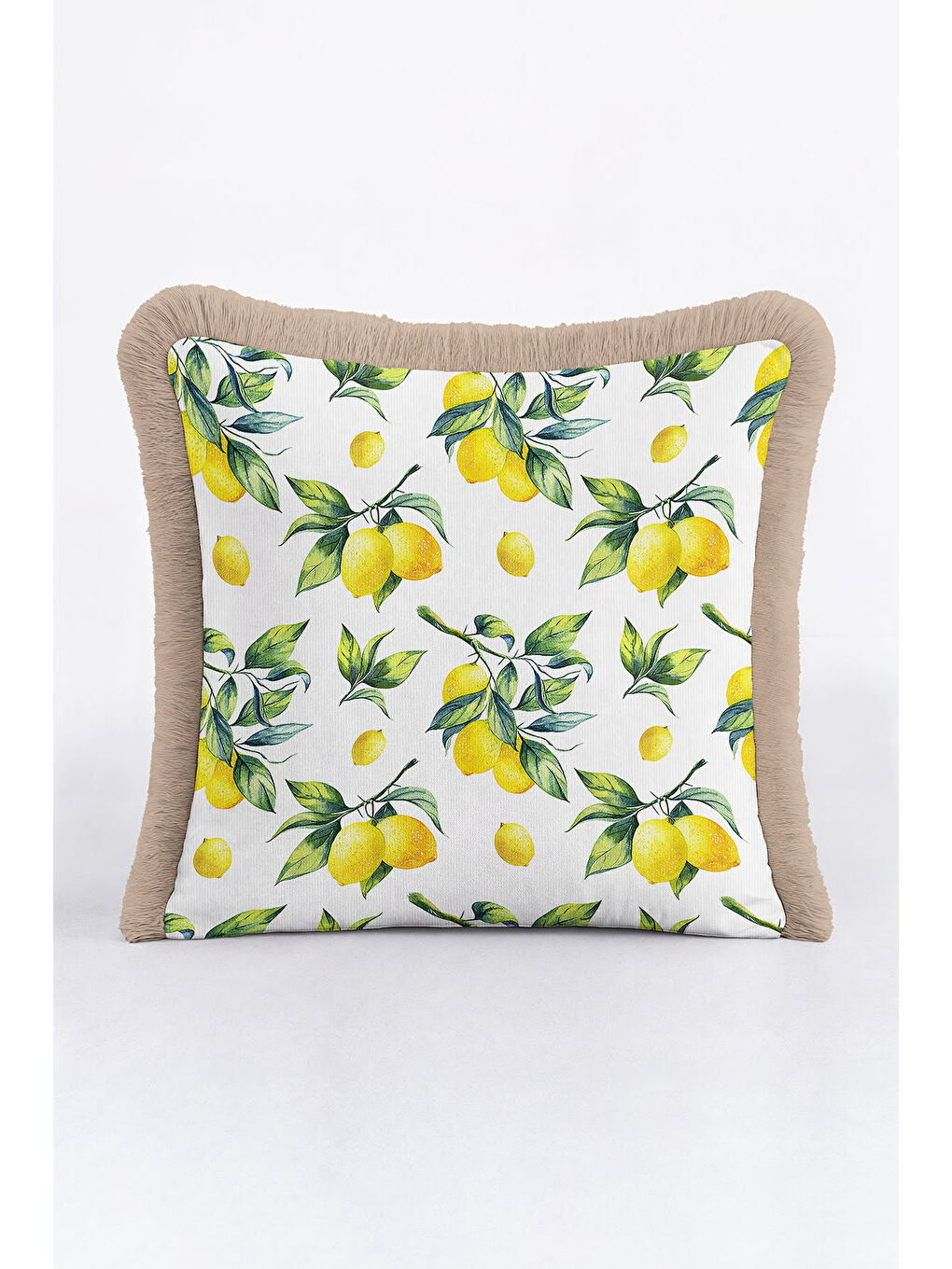 Karışık Limon Bahçesi Saçaklı Yastık Kılıfı - Akdeniz Vintage Rustik Yeşil Sarı Püsküllü Kırlent Kılıfı-3
