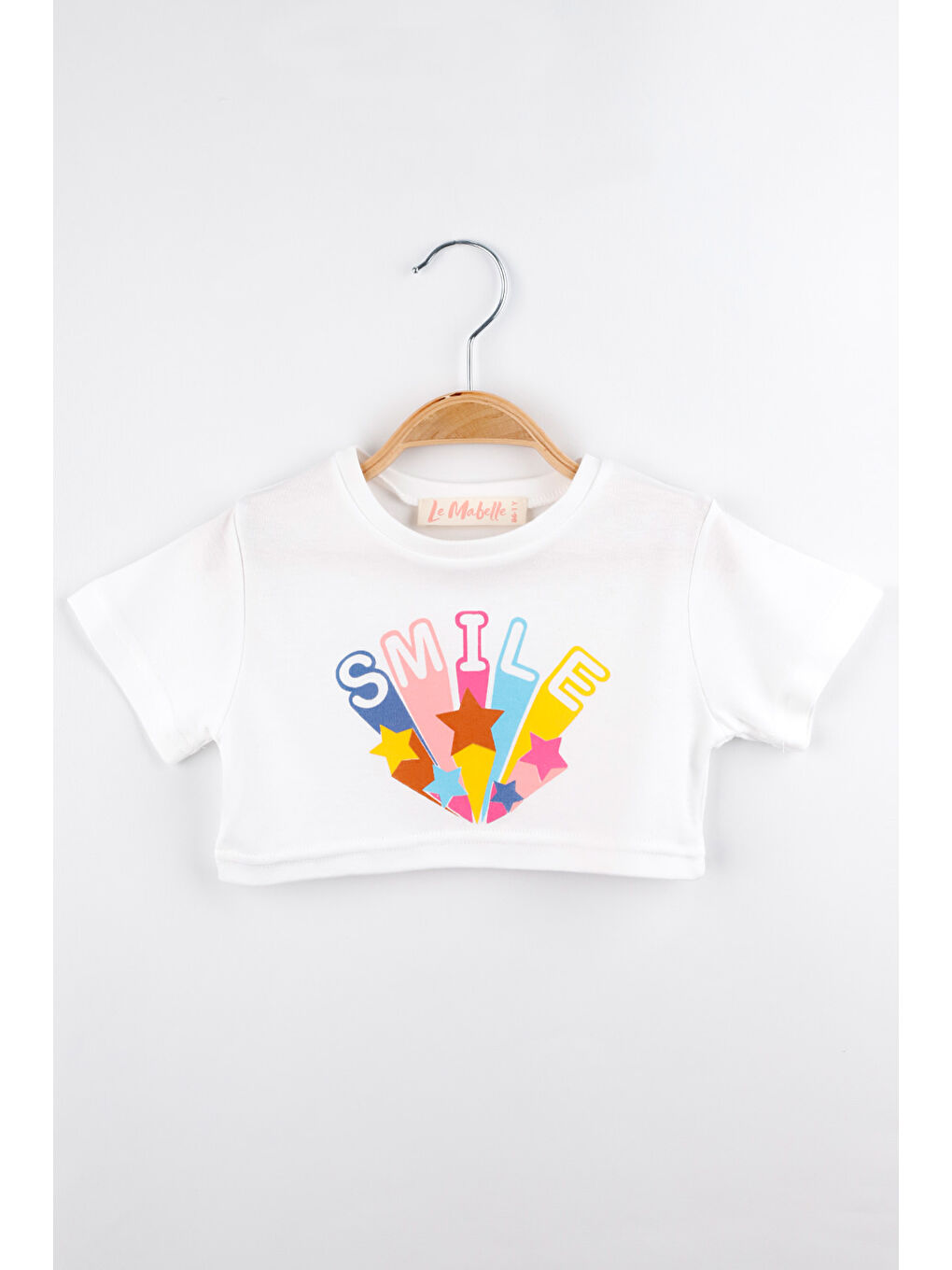 Beyaz Smile Yıldız Baskılı Kız Çocuk Crop Tişört - Becky-2