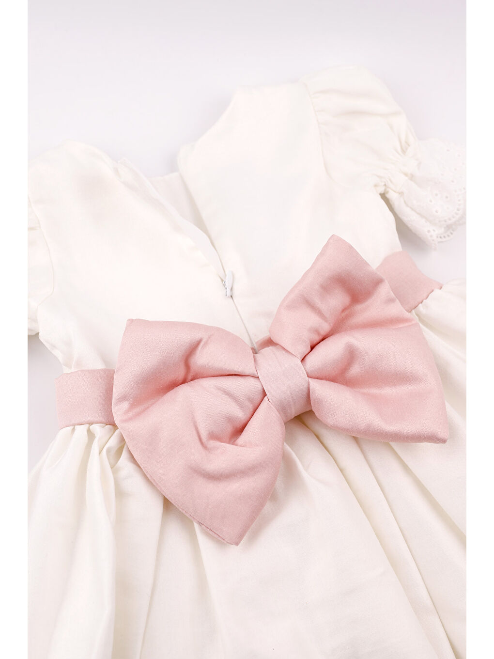 Ekru Önü İncili Kısa Kollu Kız Çocuk Elbise - Rena-6