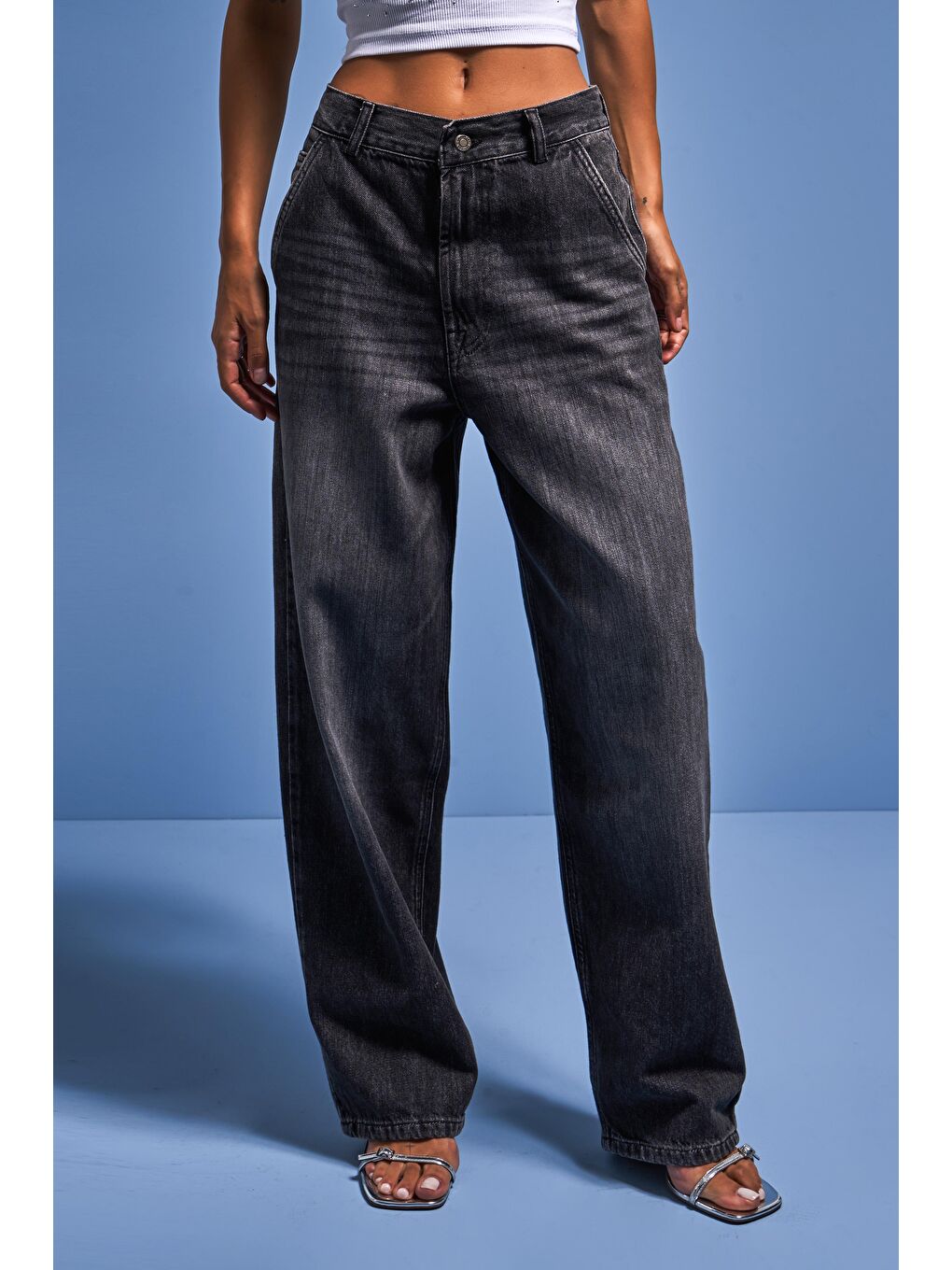 Gri Kadın Koyu Füme Renk Juniper Skater Fit %100 Pamuk Denim-1