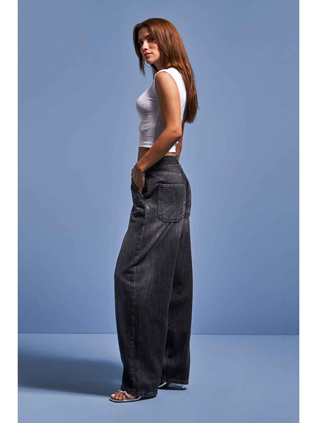 Gri Kadın Koyu Füme Renk Juniper Skater Fit %100 Pamuk Denim-2