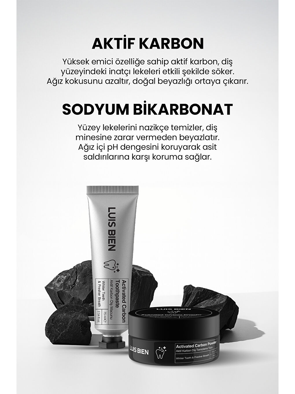 Ağız Bakım Seti ( Aktif Karbon Diş Tozu + Aktif Karbon Diş Macunu +Naneli Ağız Bakım Suyu)-2