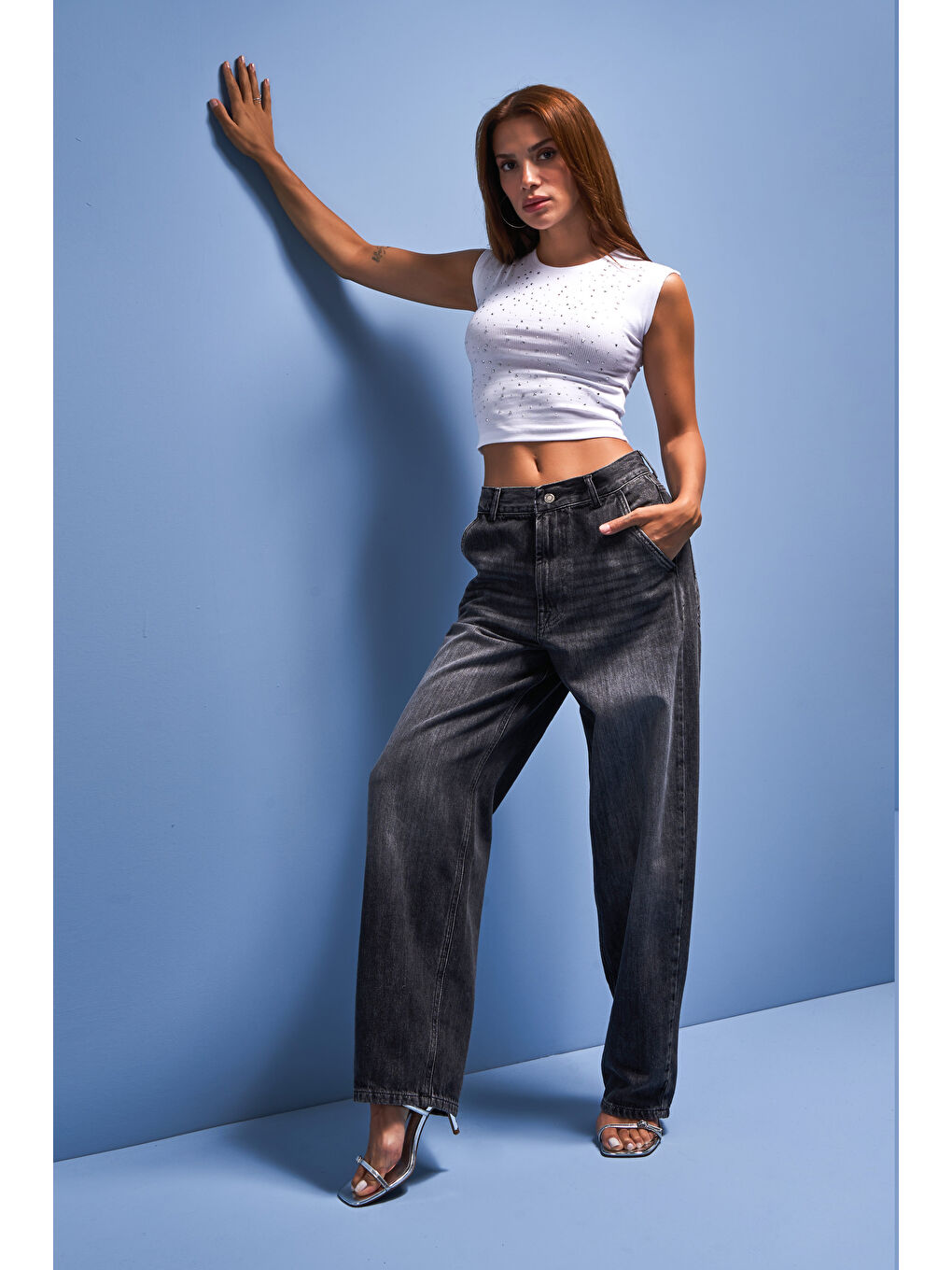 Gri Kadın Koyu Füme Renk Juniper Skater Fit %100 Pamuk Denim-4