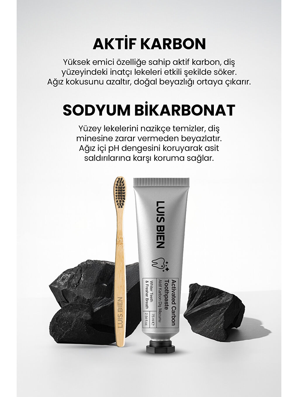 Aktif Karbon Diş Temizleme Macunu 75 Ml + Bambu Diş Fırçası Set-3