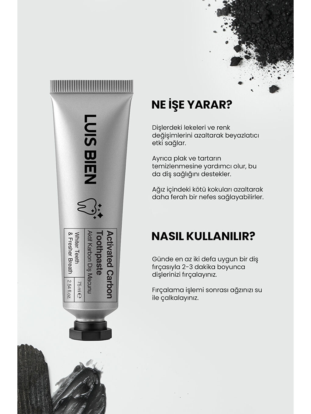 Aktif Karbon Diş Temizleme Macunu 75 Ml + Bambu Diş Fırçası Set-4