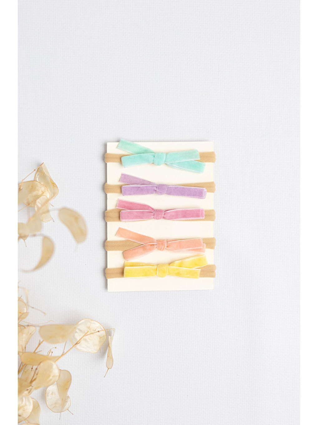 Karışık Çok Renkli Kadife Fiyonk 5'li Saç Bandı Set