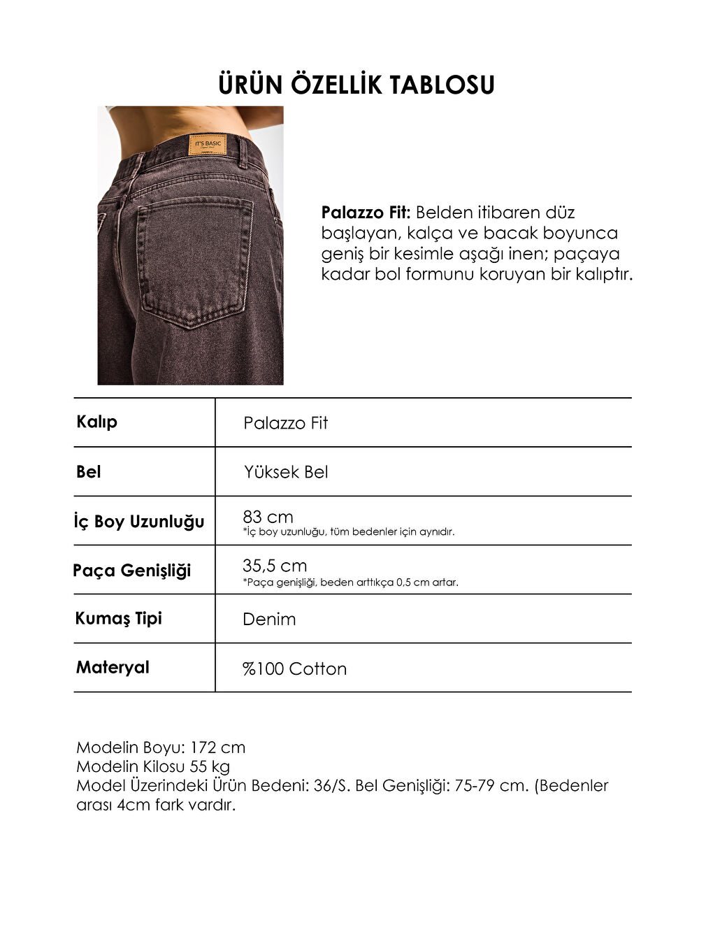 Kahverengi Kadın Taşlanmış Kahve Renk 4w5-16 Palazzo Fit %100 Pamuk İç Boy 80cm Denim Jean-3