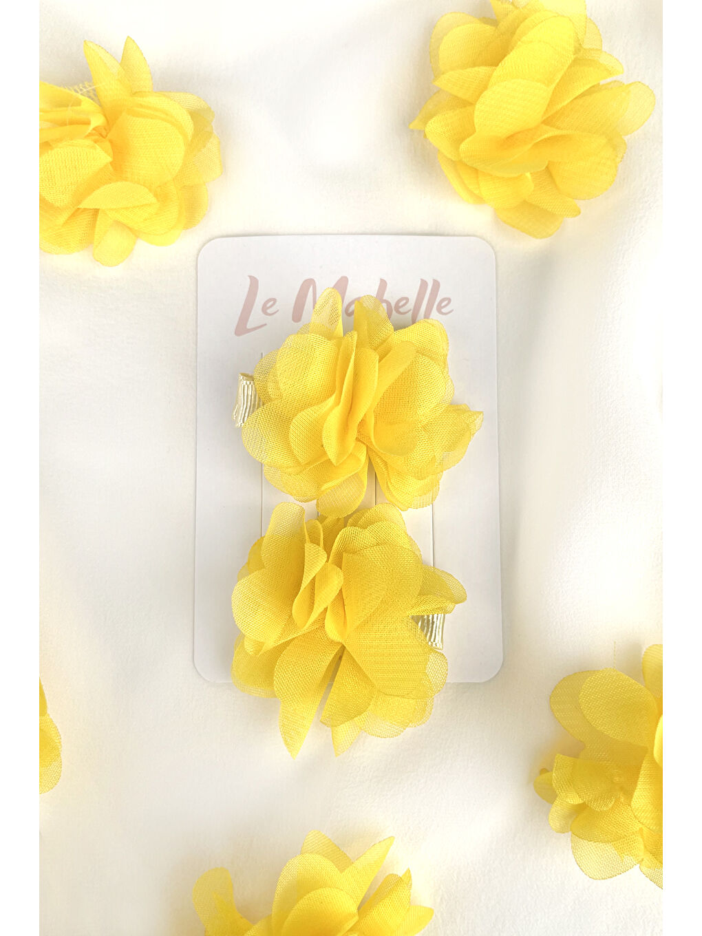 Sarı 2'li Tül Çiçek Kız Çocuk Klips Toka Set-3