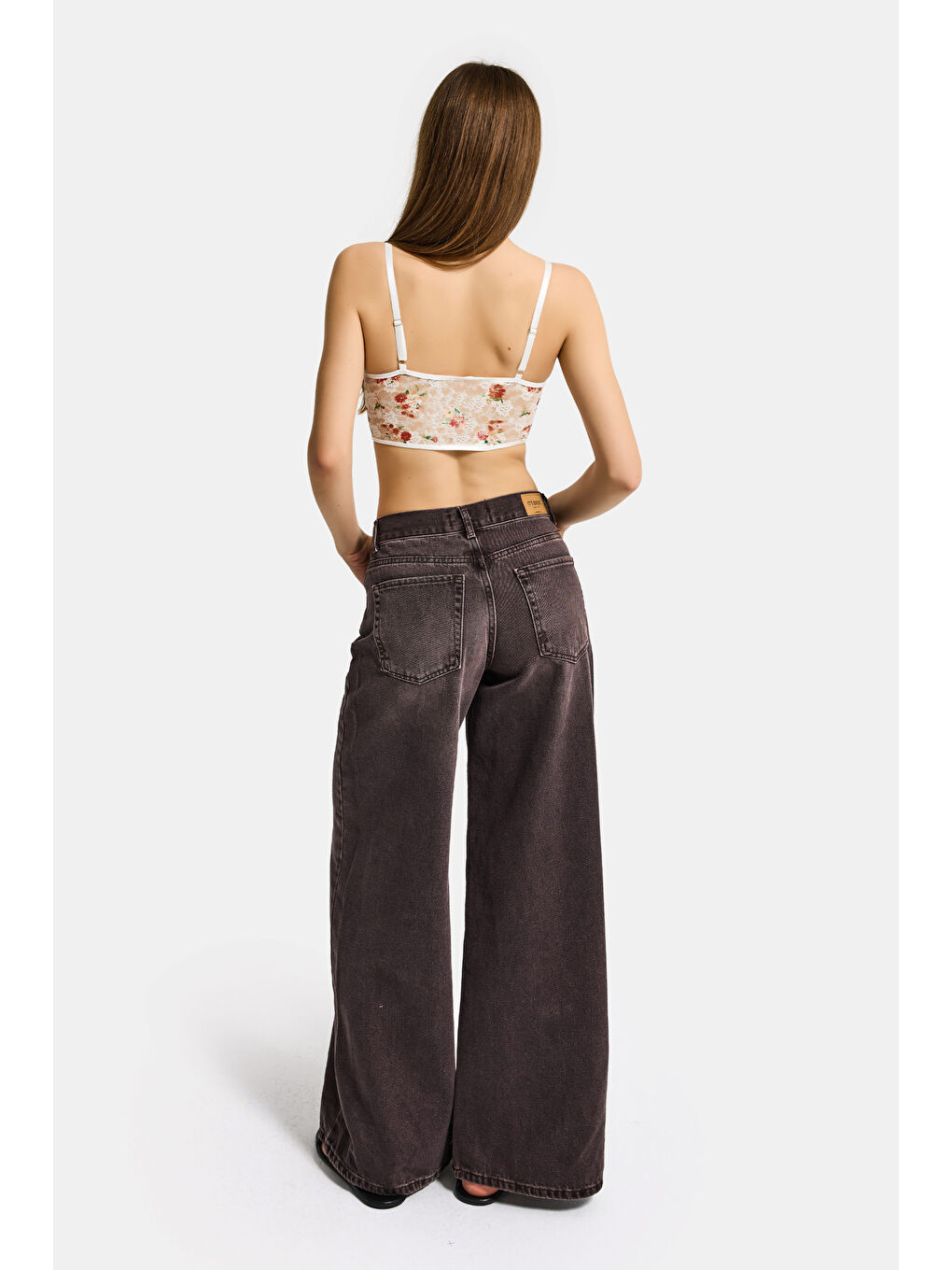 Kahverengi Kadın Taşlanmış Kahve Renk 4w5-16 Palazzo Fit %100 Pamuk İç Boy 80cm Denim Jean-5