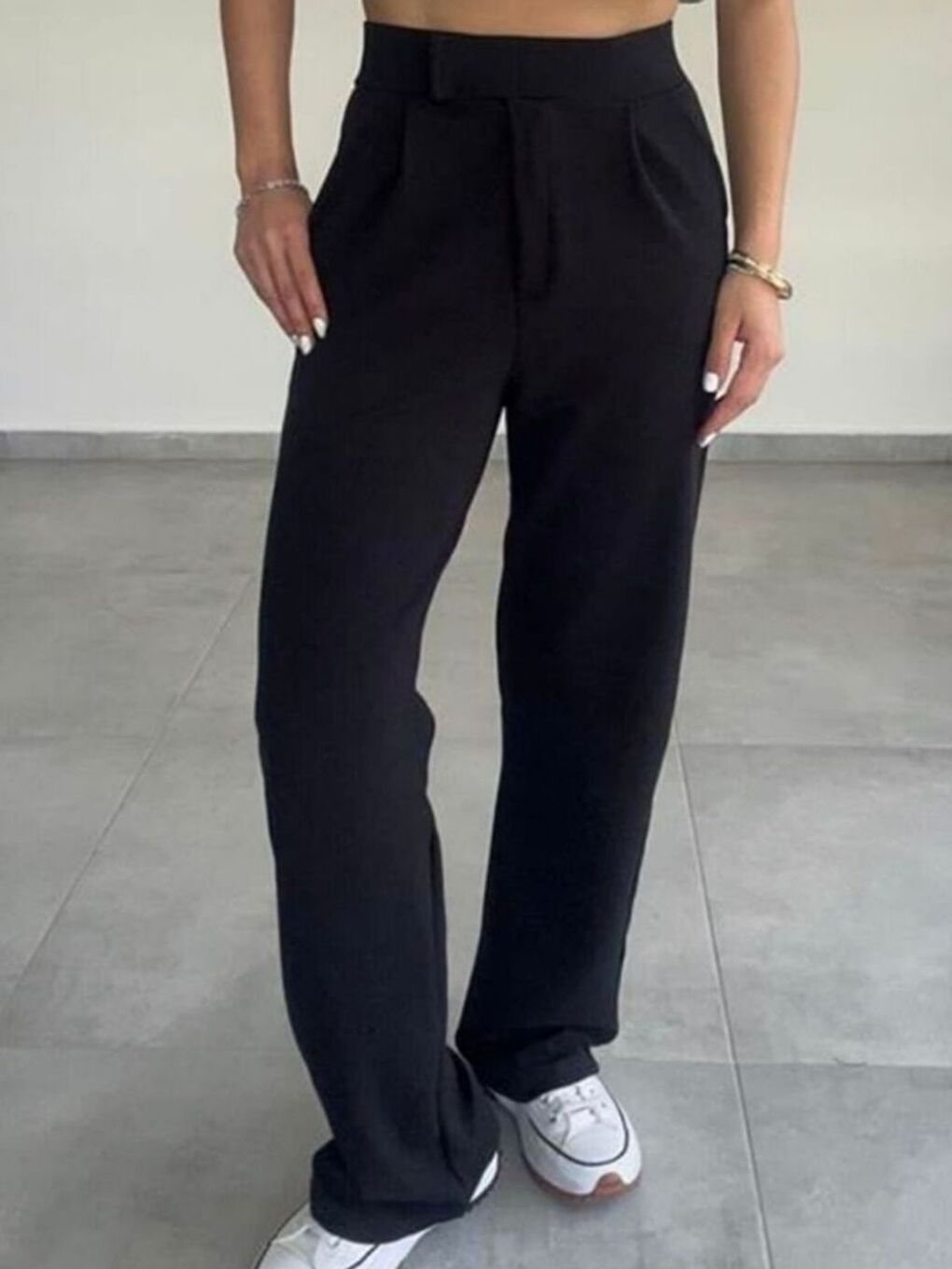 Kadın Elastanlı Cırt Kapama Siyah Palazzo Pantolon-1