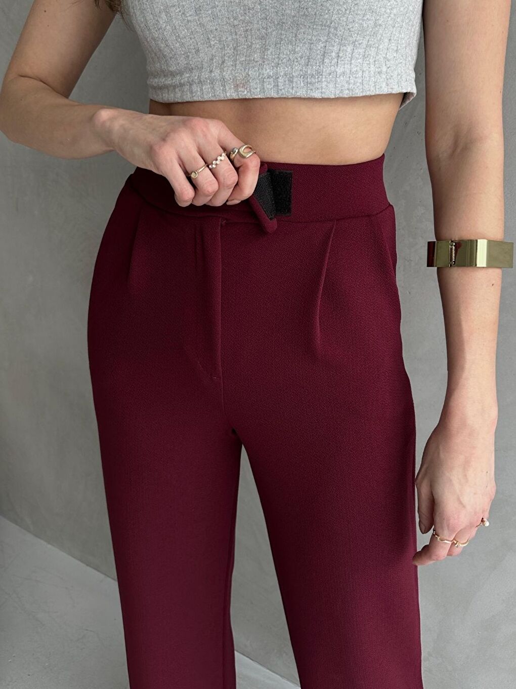 Kadın Elastanlı Cırt Kapama Bordo Palazzo Pantolon-1