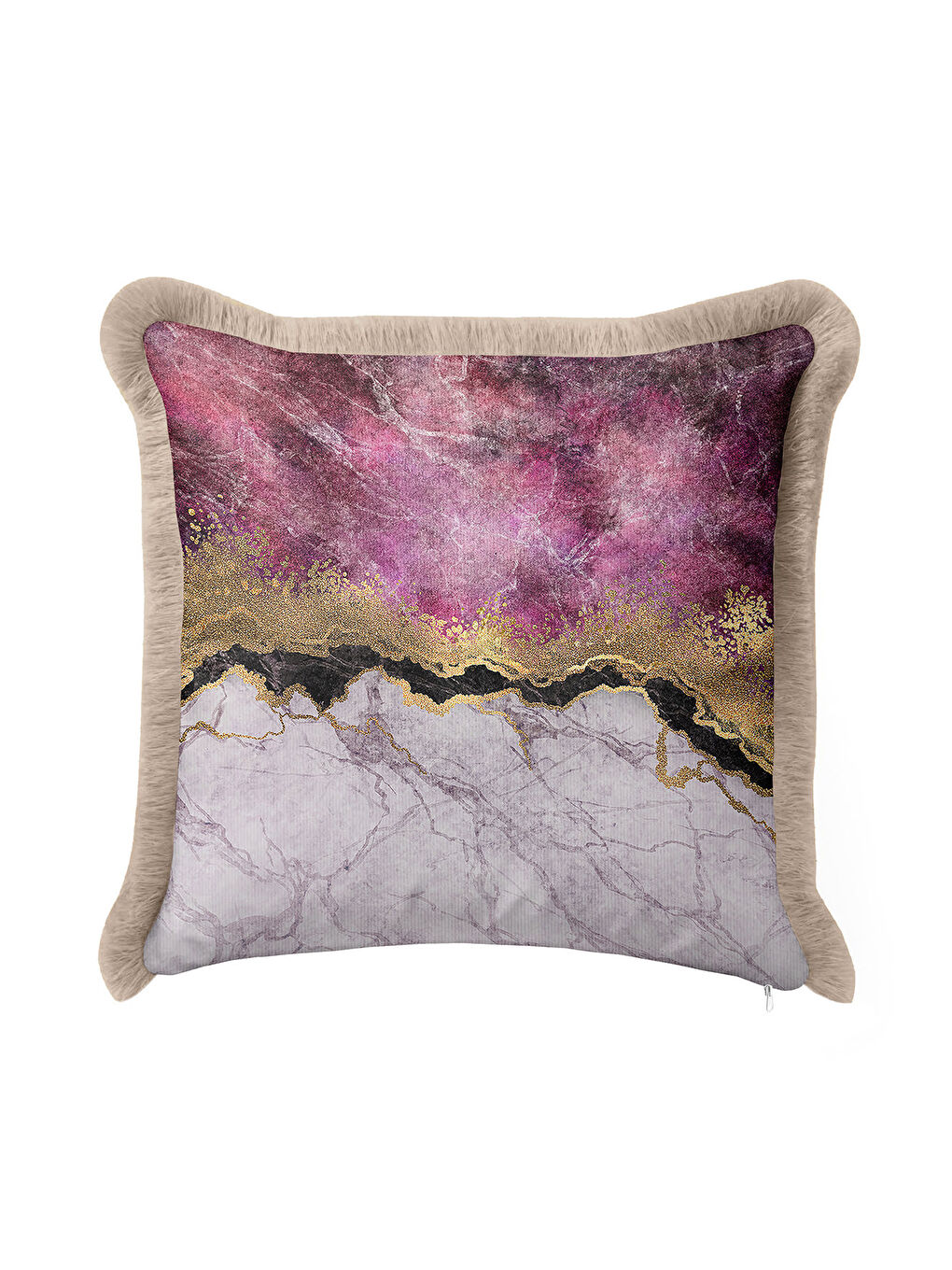 Karışık Lüks Mermer Efektli Saçaklı Yastık Kılıfı - Modern Altın Renkli Mor Püsküllü Kırlent Kılıfı-4