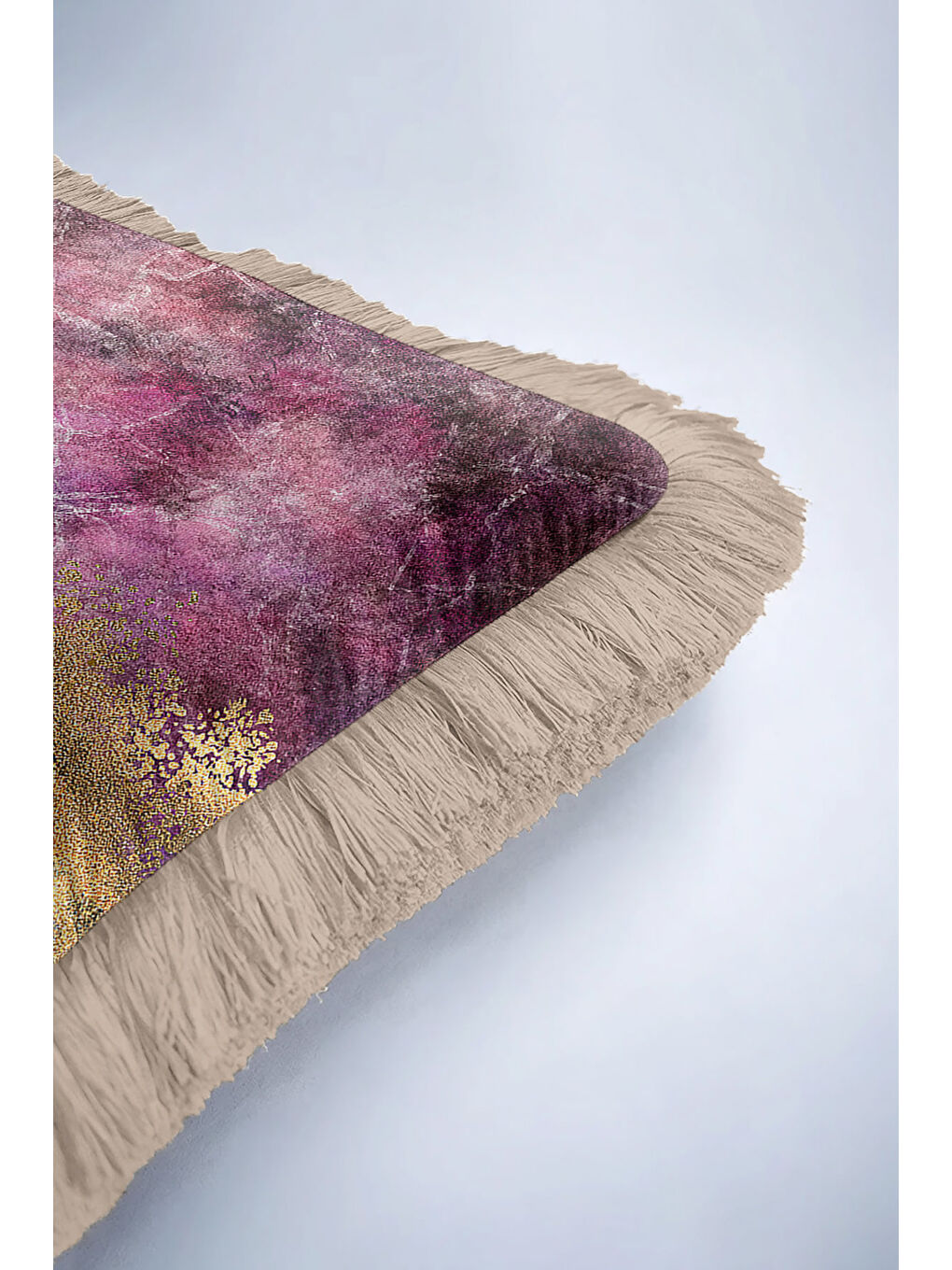 Karışık Lüks Mermer Efektli Saçaklı Yastık Kılıfı - Modern Altın Renkli Mor Püsküllü Kırlent Kılıfı-6