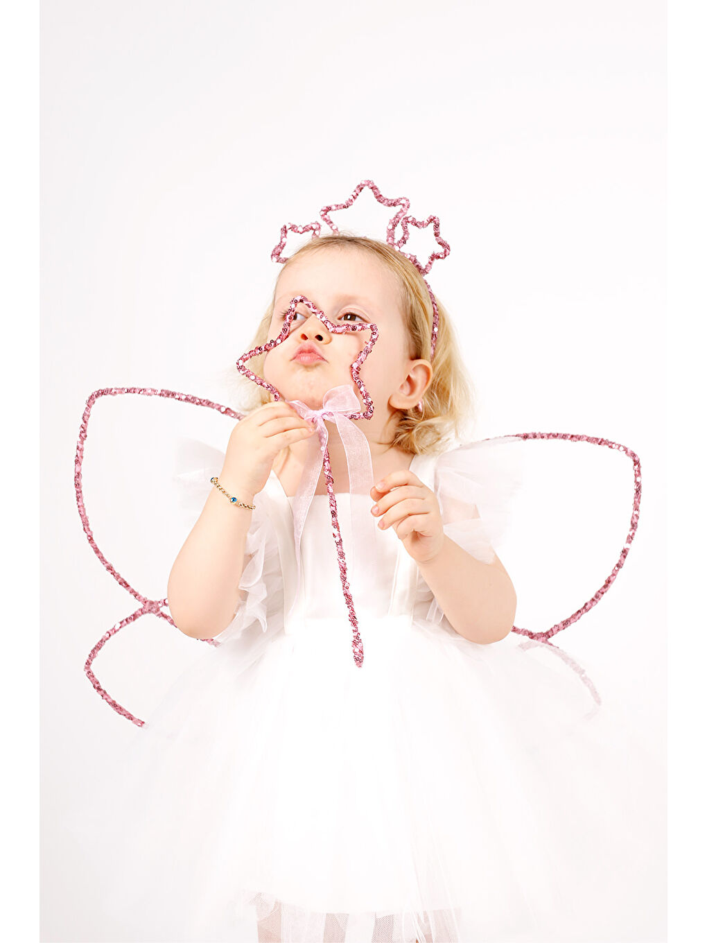 Fuşya Simli Kelebek Kanat Asa Taç 3'lü Set-1