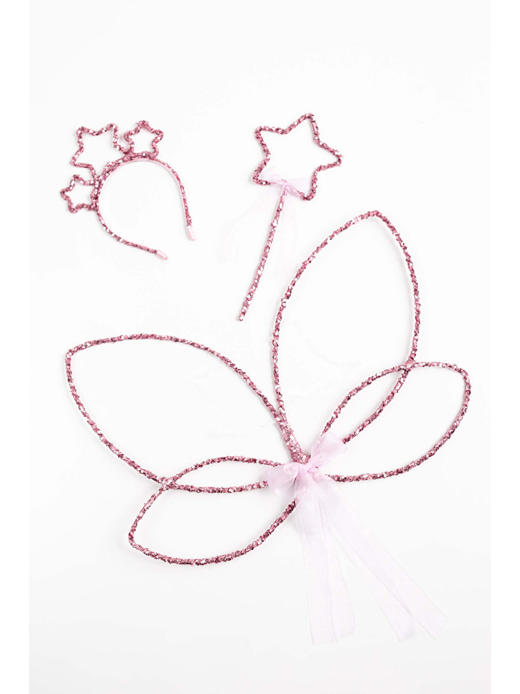 Fuşya Simli Kelebek Kanat Asa Taç 3'lü Set-2