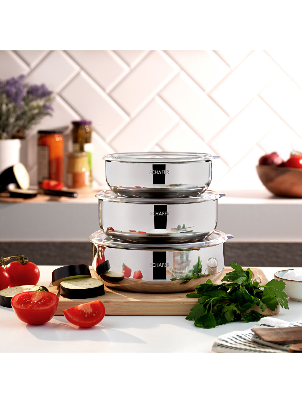 Gri Practi 3 Lü Çelik Saklama Kabı (16-18-20 Cm)-6 Parça-Inox