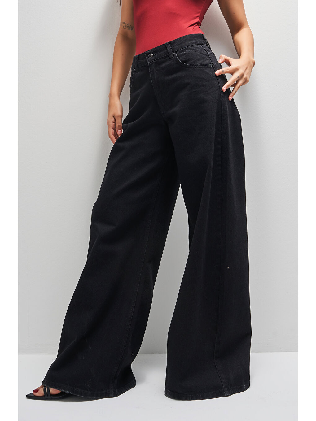 Kadın Siyah Renk Hera 1w41 Palazzo Fit Bol Kesim Denim-1