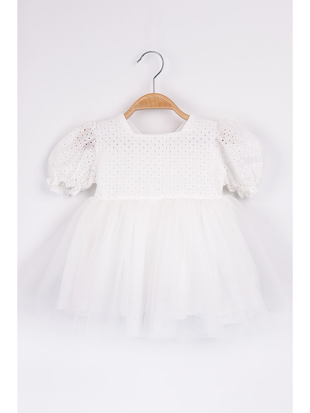 Beyaz Kısa Kollu Fisto Bluzlu Tül Etekli Kız Çocuk Elbise - Marcia-4
