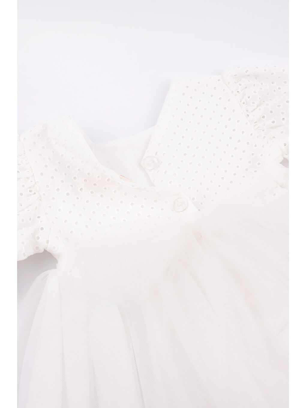 Beyaz Kısa Kollu Fisto Bluzlu Tül Etekli Kız Çocuk Elbise - Marcia-6