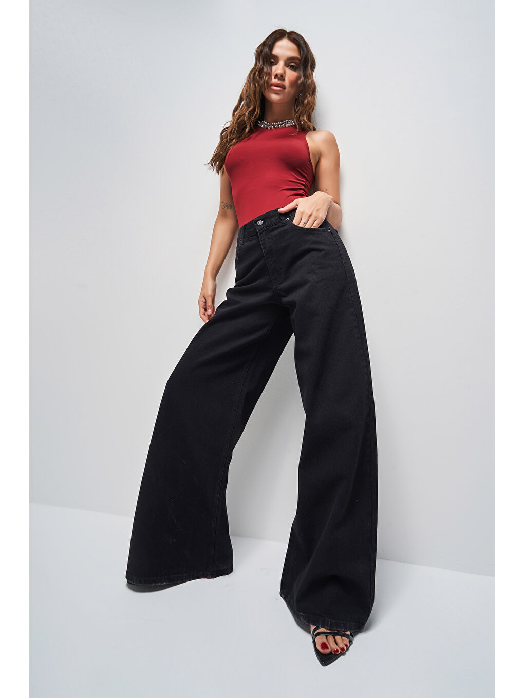 Kadın Siyah Renk Hera 1w41 Palazzo Fit Bol Kesim Denim-4