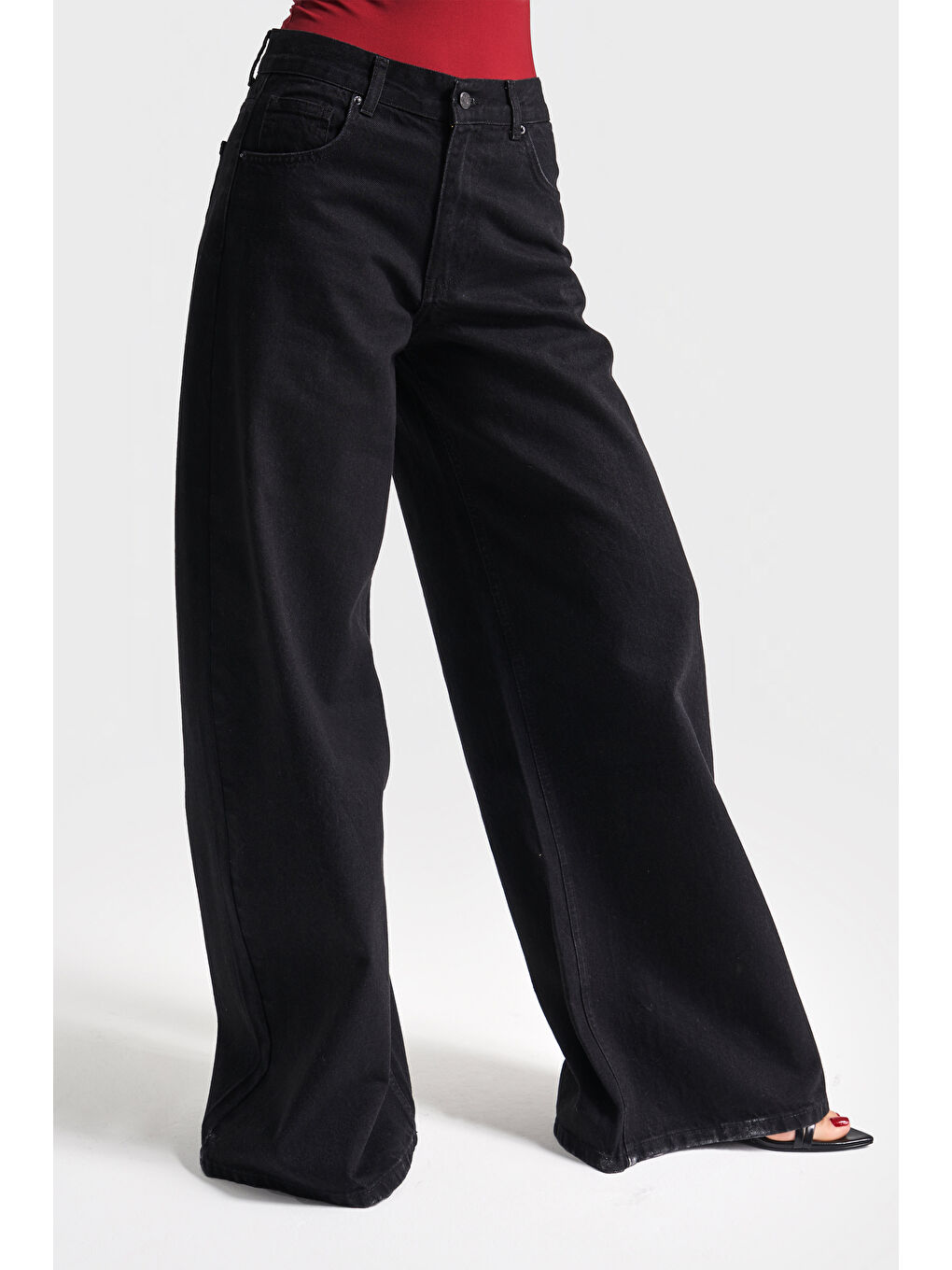 Kadın Siyah Renk Hera 1w41 Palazzo Fit Bol Kesim Denim-5