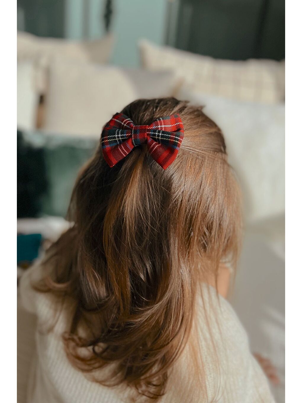 Kırmızı Ekose Fiyonk Anne Kız Toka Set-1