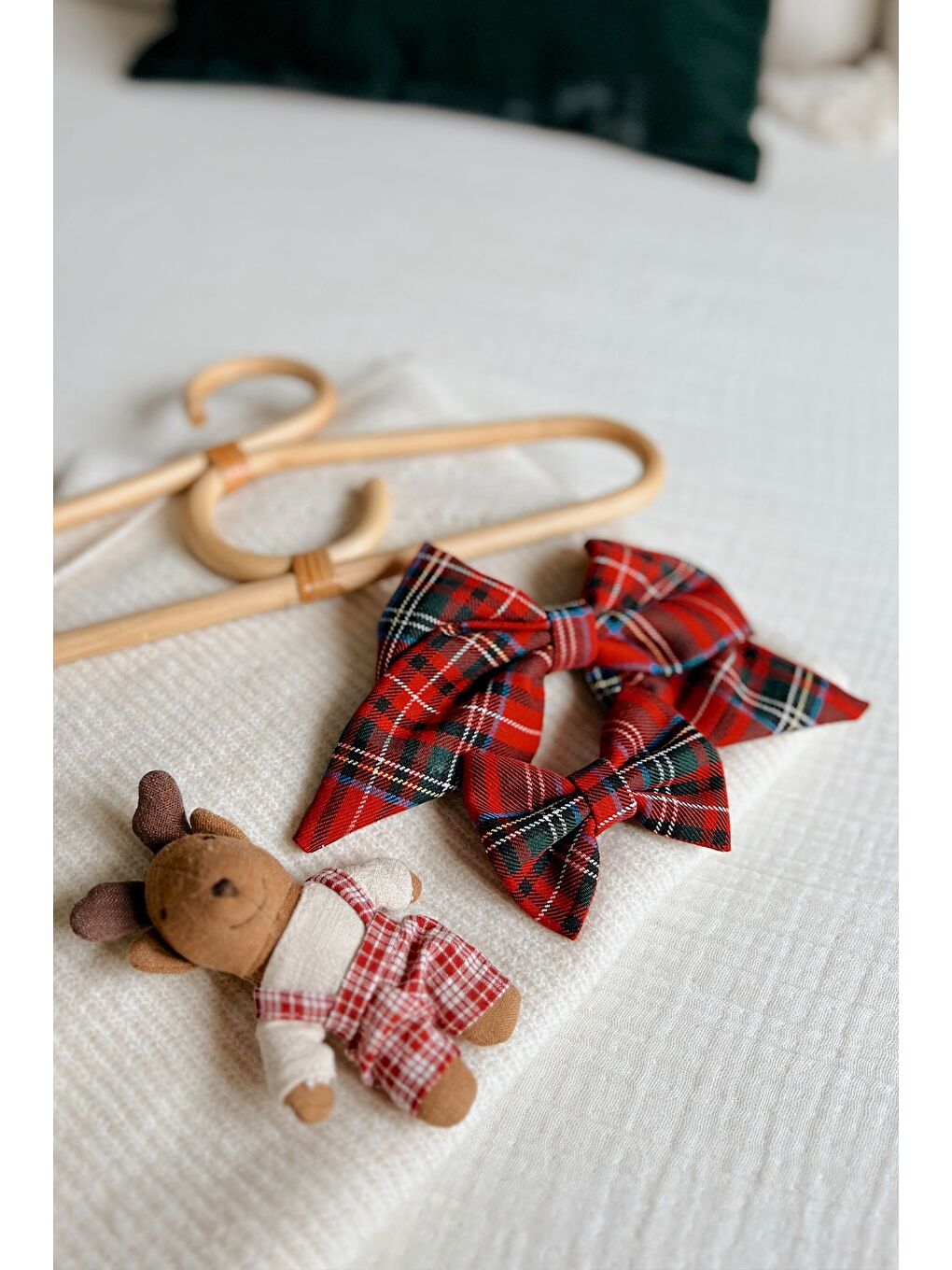 Kırmızı Ekose Fiyonk Anne Kız Toka Set-2