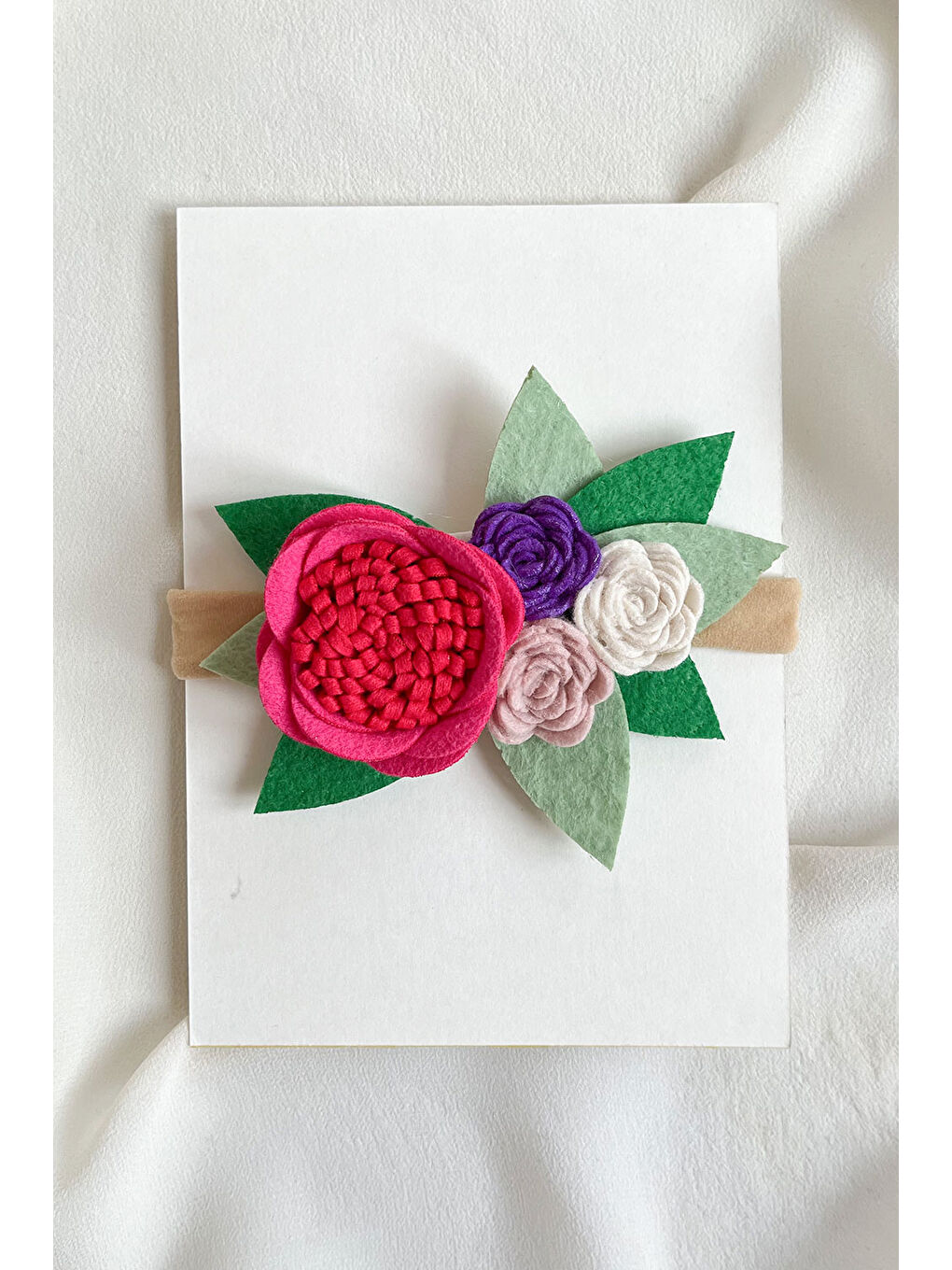 Fuşya Çiçek Bahçesi Keçe Saç Bandı-2