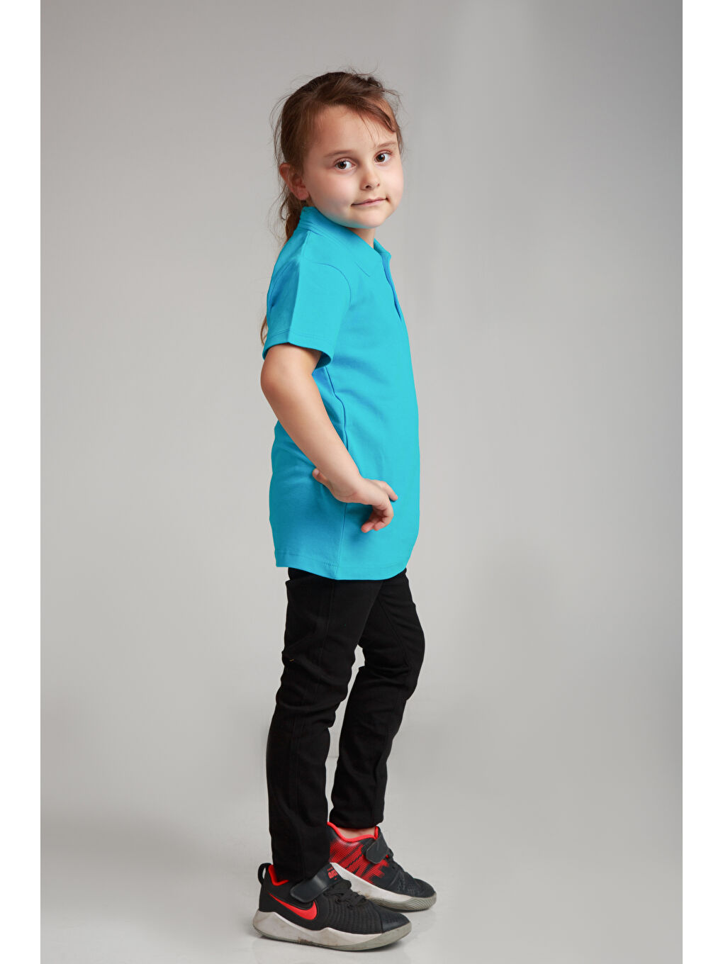 ajn Açık Turkuaz Kids Polo Yaka Basic Kısa Kollu Kız Çocuk Tişört - 1