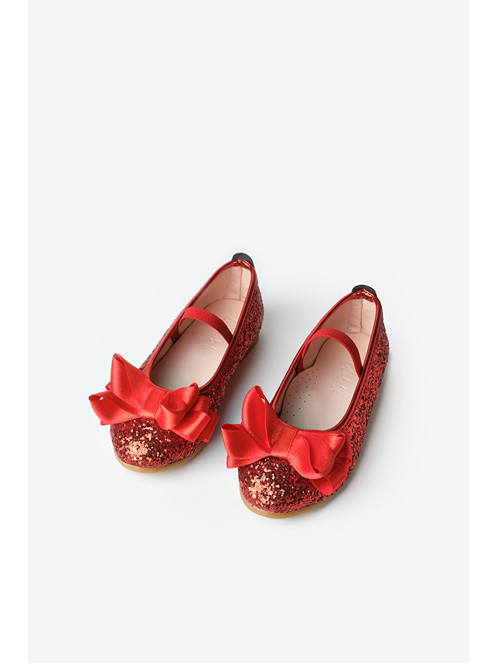 Kırmızı Fiyonklu Simli Kız Çocuk Ayakkabı