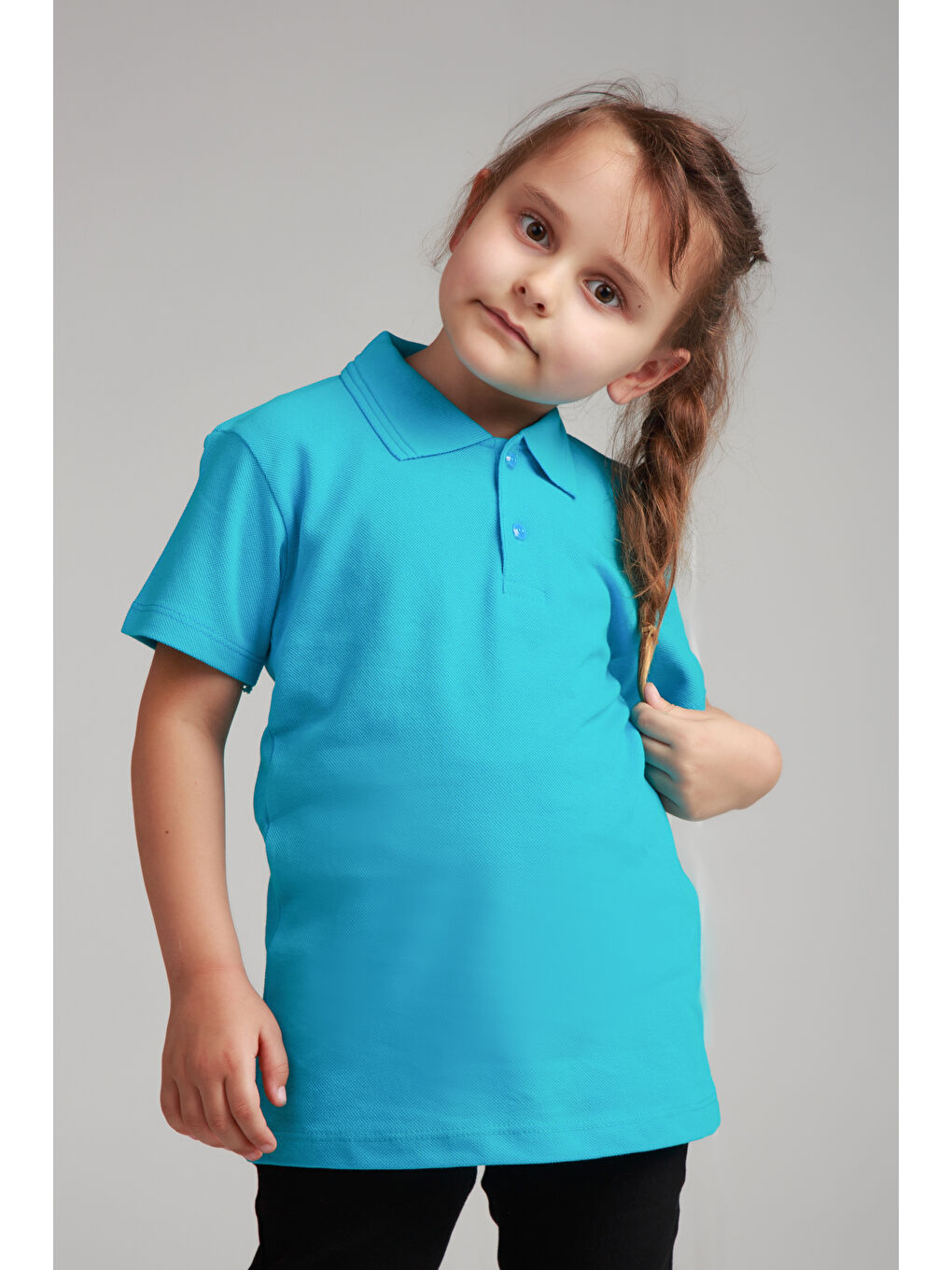 ajn Açık Turkuaz Kids Polo Yaka Basic Kısa Kollu Kız Çocuk Tişört