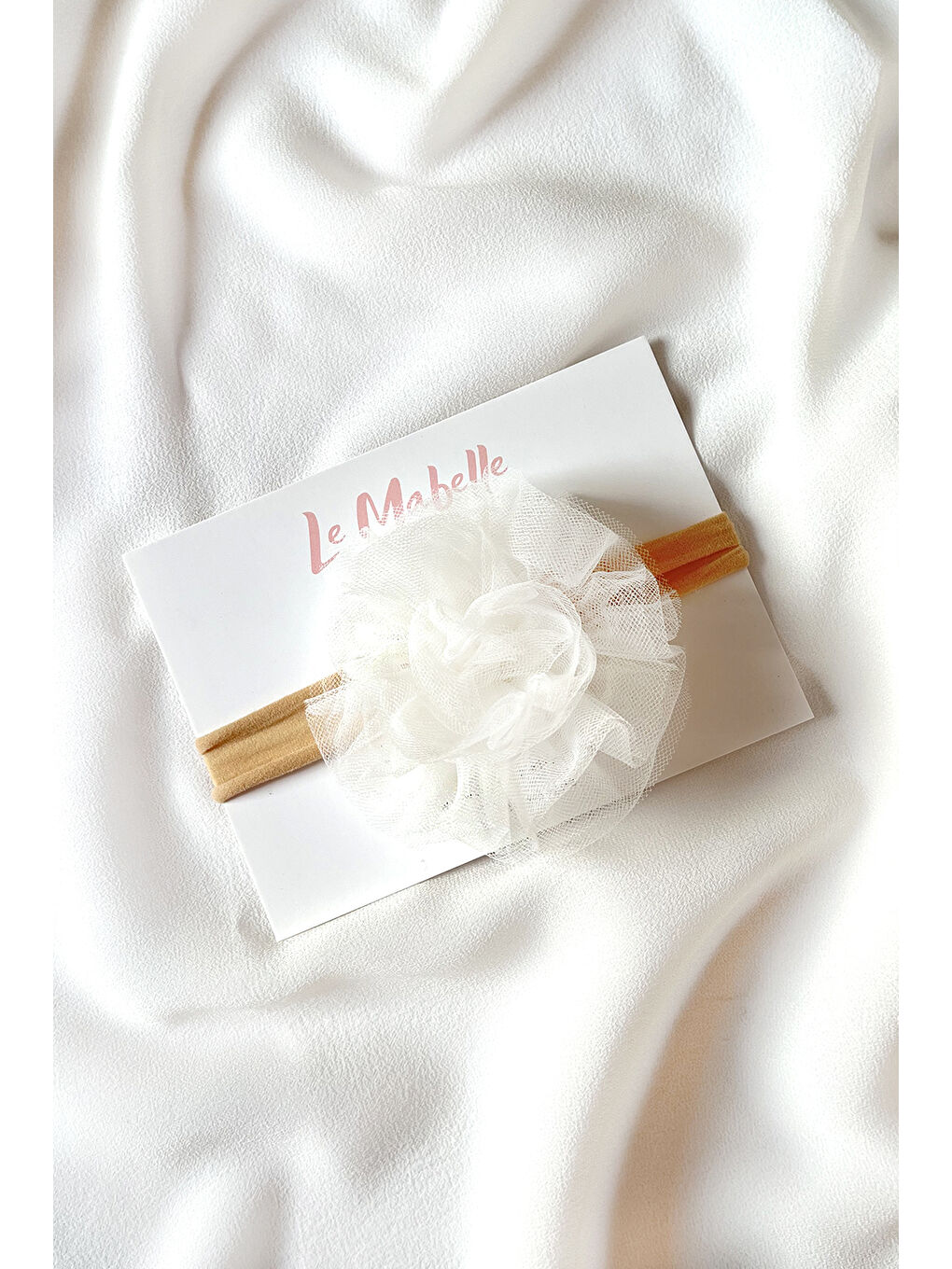 Ekru Tül Çiçek Kız Çocuk Saç Bandı