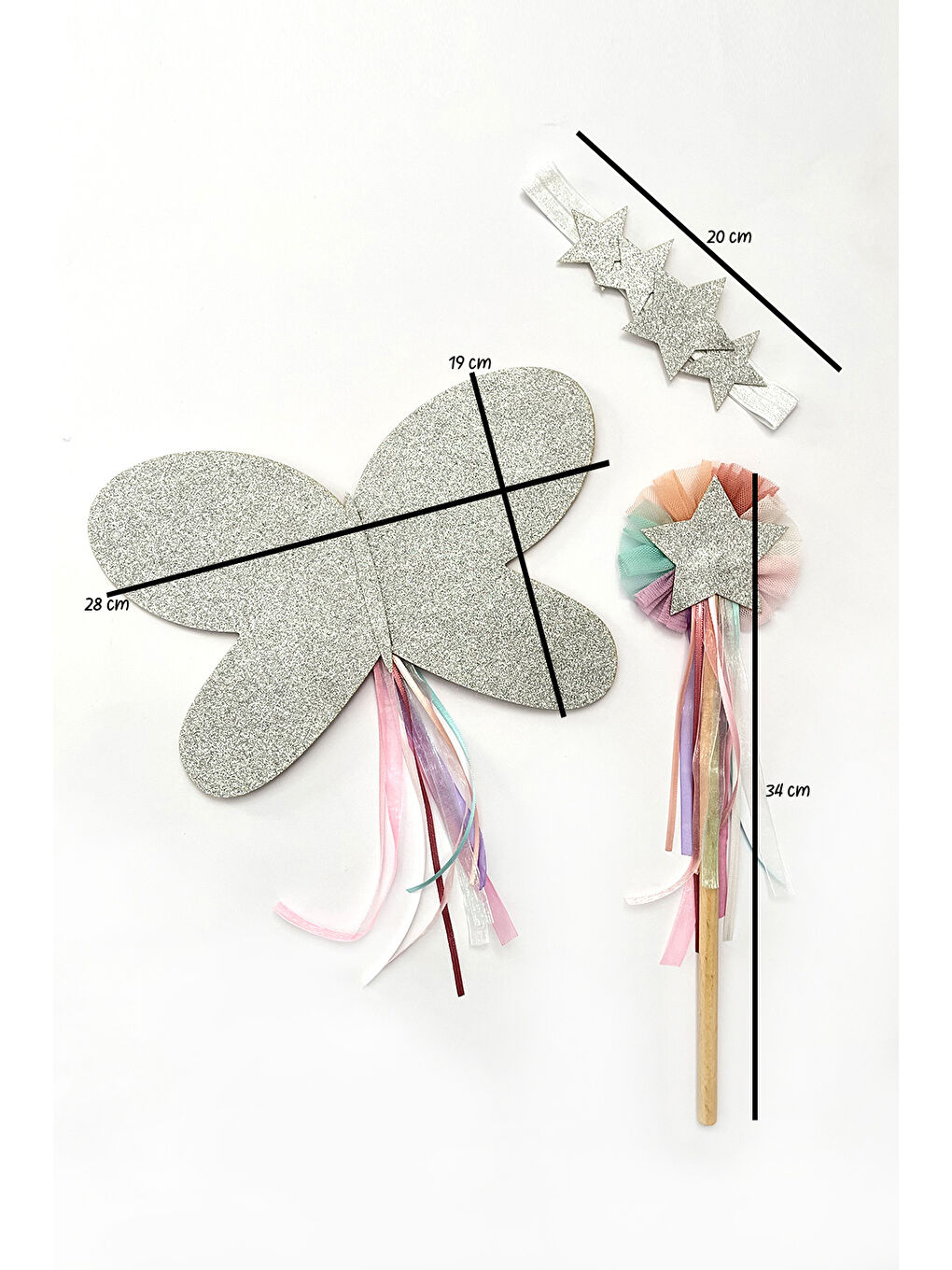 Gri Gümüş Yıldızlı Kanat Asa Saç Bandı Set-3