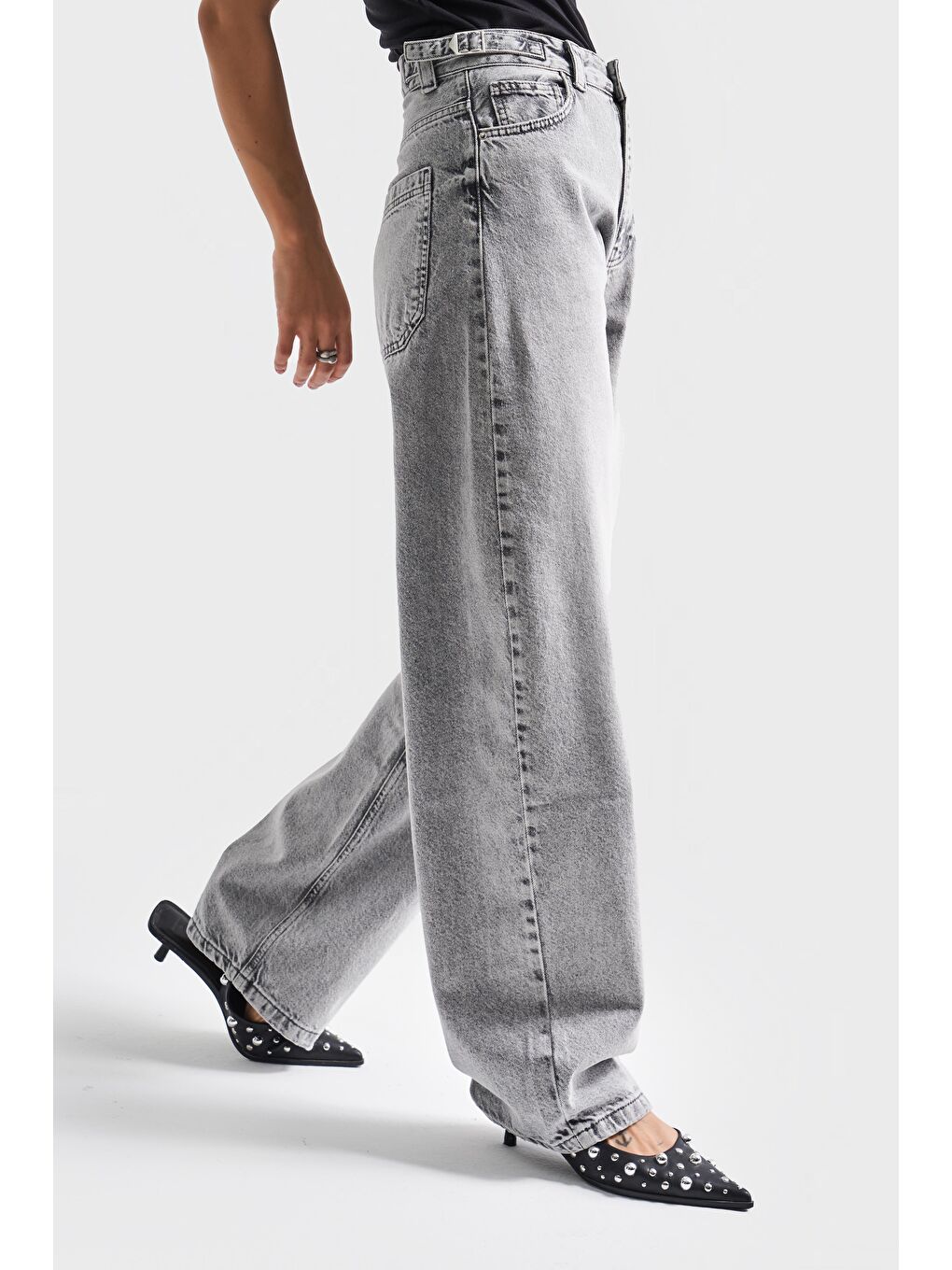 Kadın Gri Renk Lotus Baggy Fit Uzun Denim Pantolon