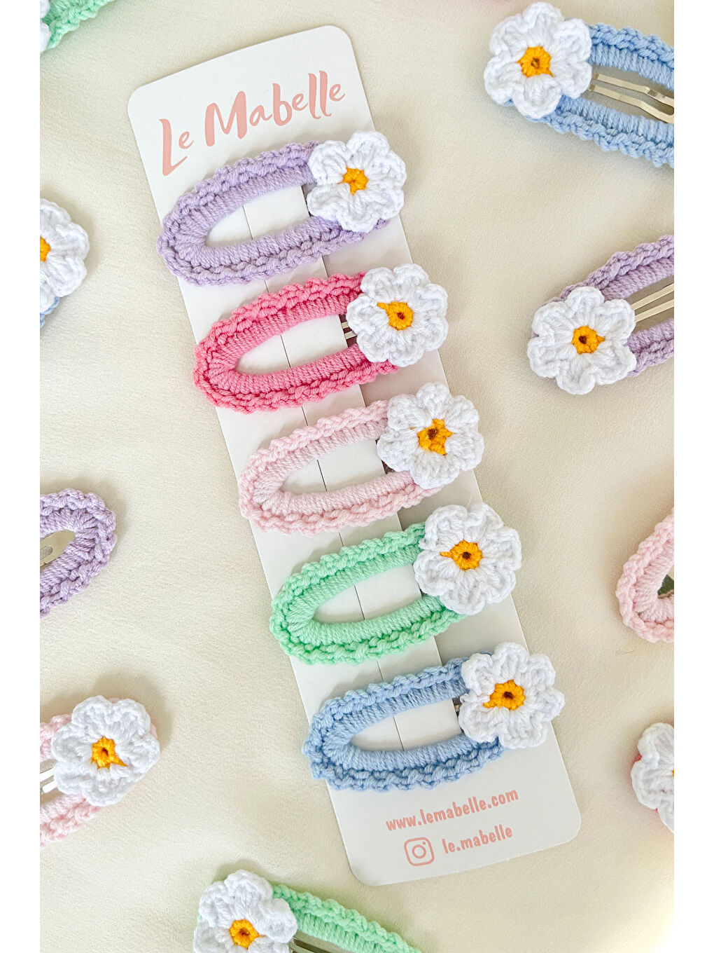 Karışık Çok Renkli Soft Örgü Çiçek 5'li Çıtçıt Toka Set