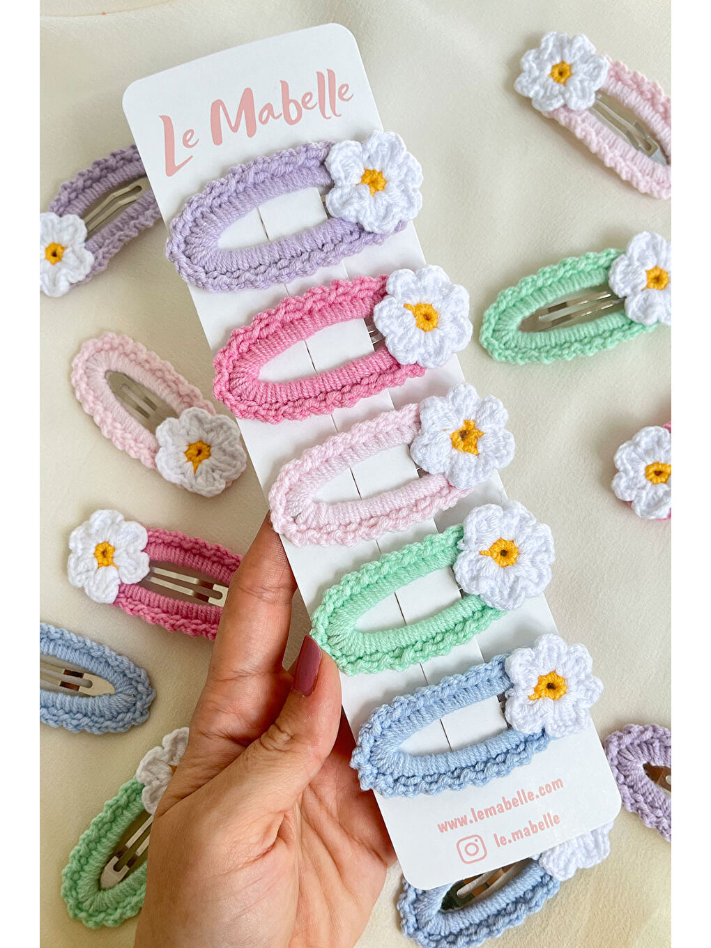 Karışık Çok Renkli Soft Örgü Çiçek 5'li Çıtçıt Toka Set-2