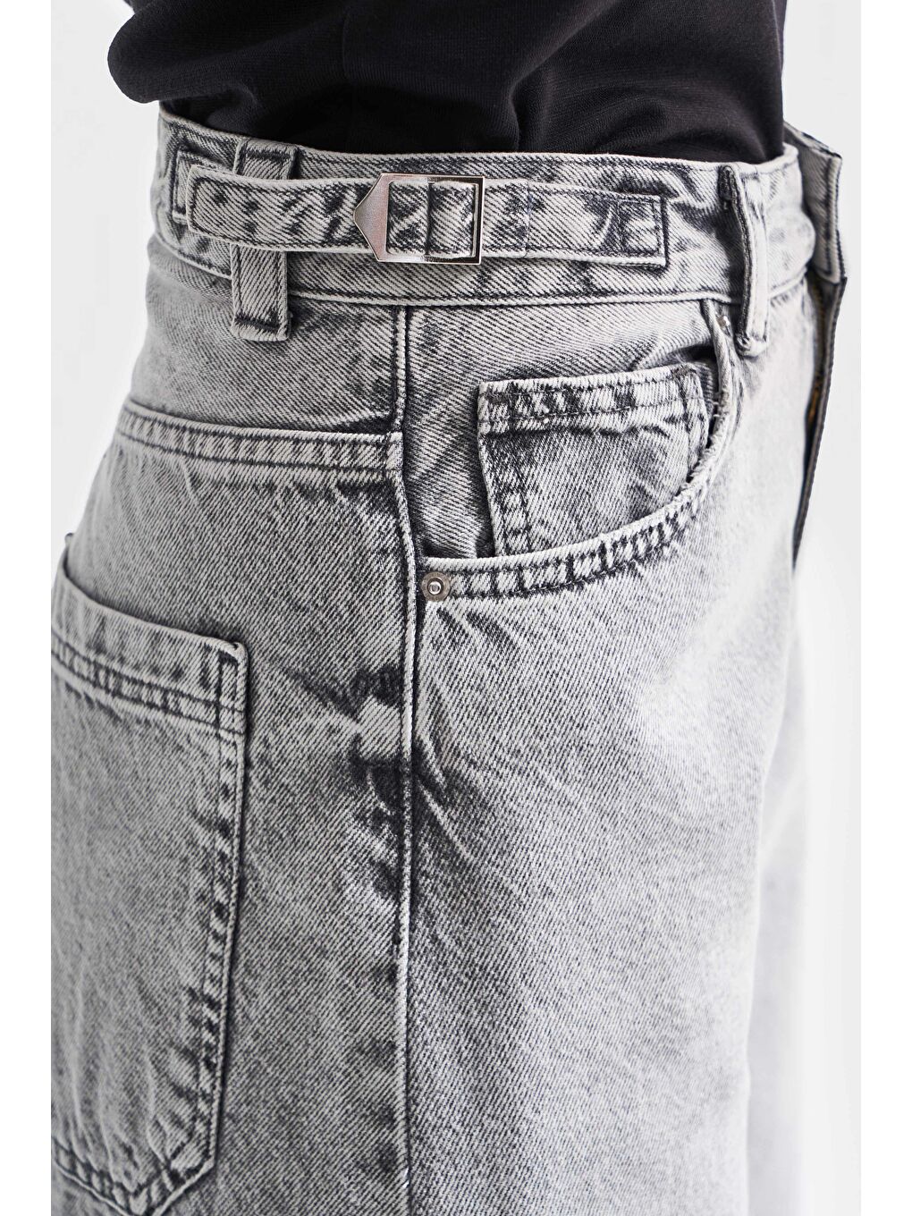 Kadın Gri Renk Lotus Baggy Fit Uzun Denim Pantolon-2