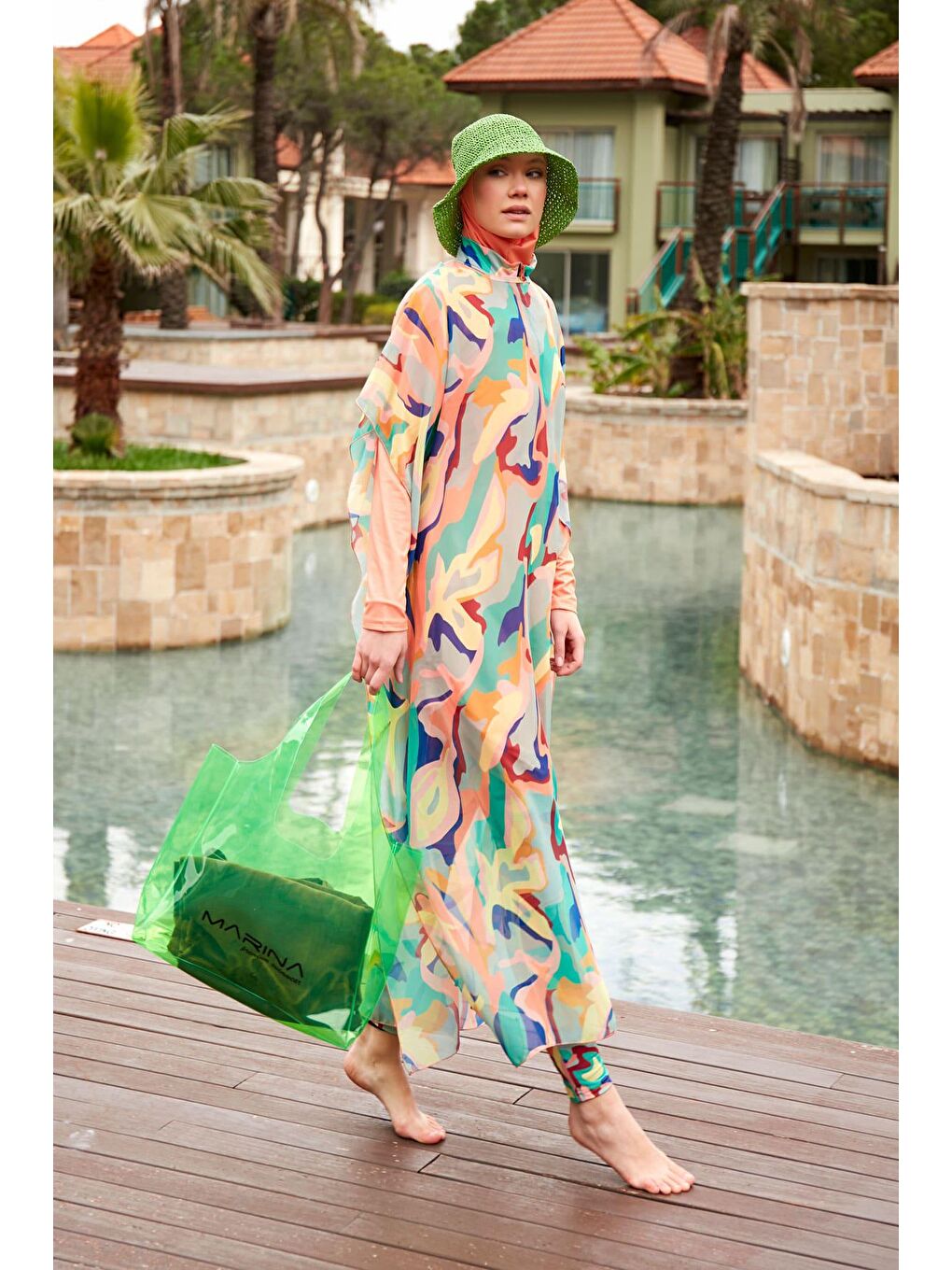 Marina Pembe Desenli Pareo Kaftan P2409