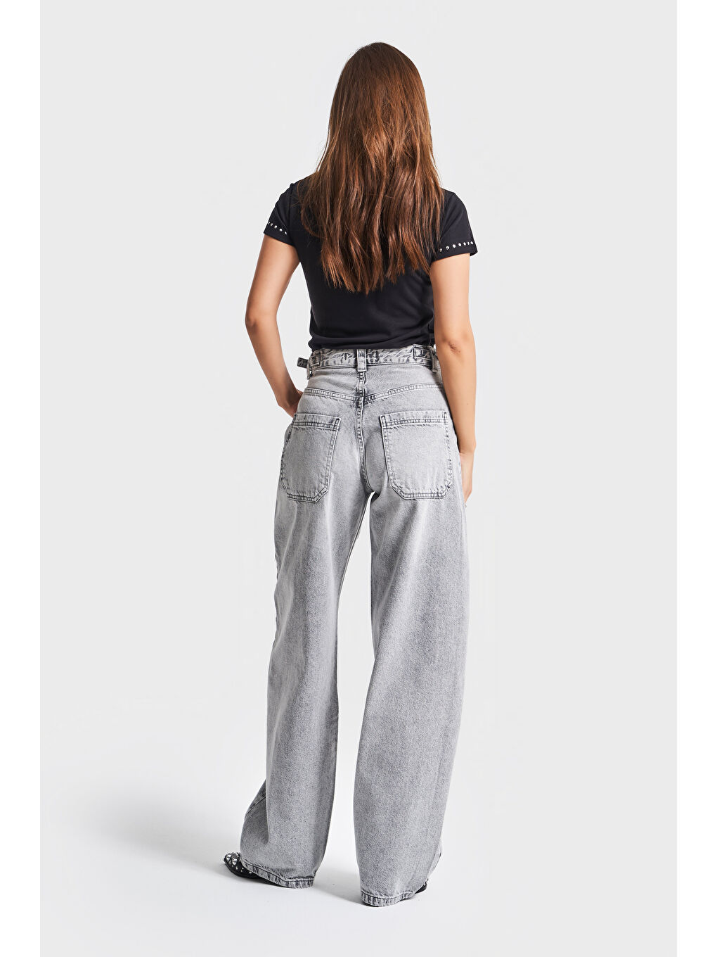 Kadın Gri Renk Lotus Baggy Fit Uzun Denim Pantolon-3