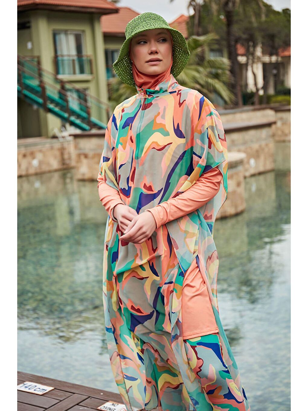 Marina Pembe Desenli Pareo Kaftan P2409 - 1