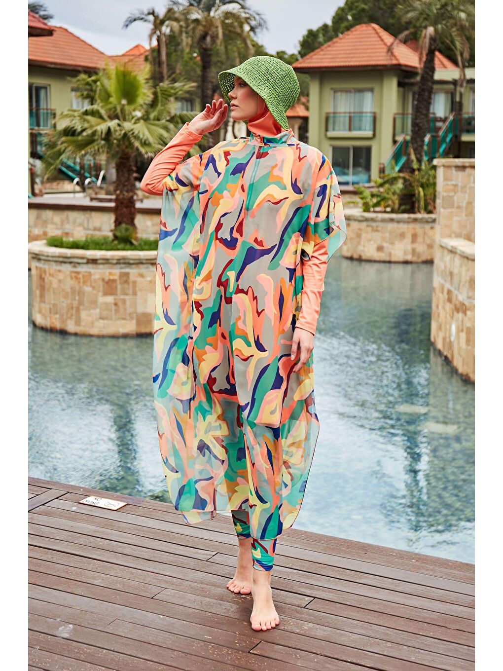 Marina Pembe Desenli Pareo Kaftan P2409 - 2