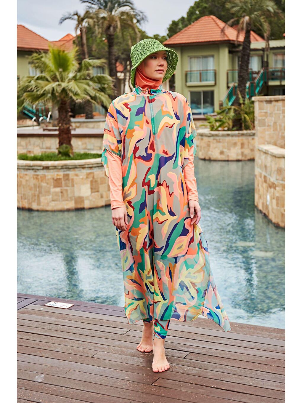 Marina Pembe Desenli Pareo Kaftan P2409 - 3