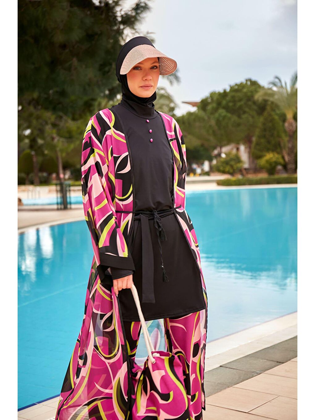 Marina Desenli Fuşya Kimono Kaftan P2413