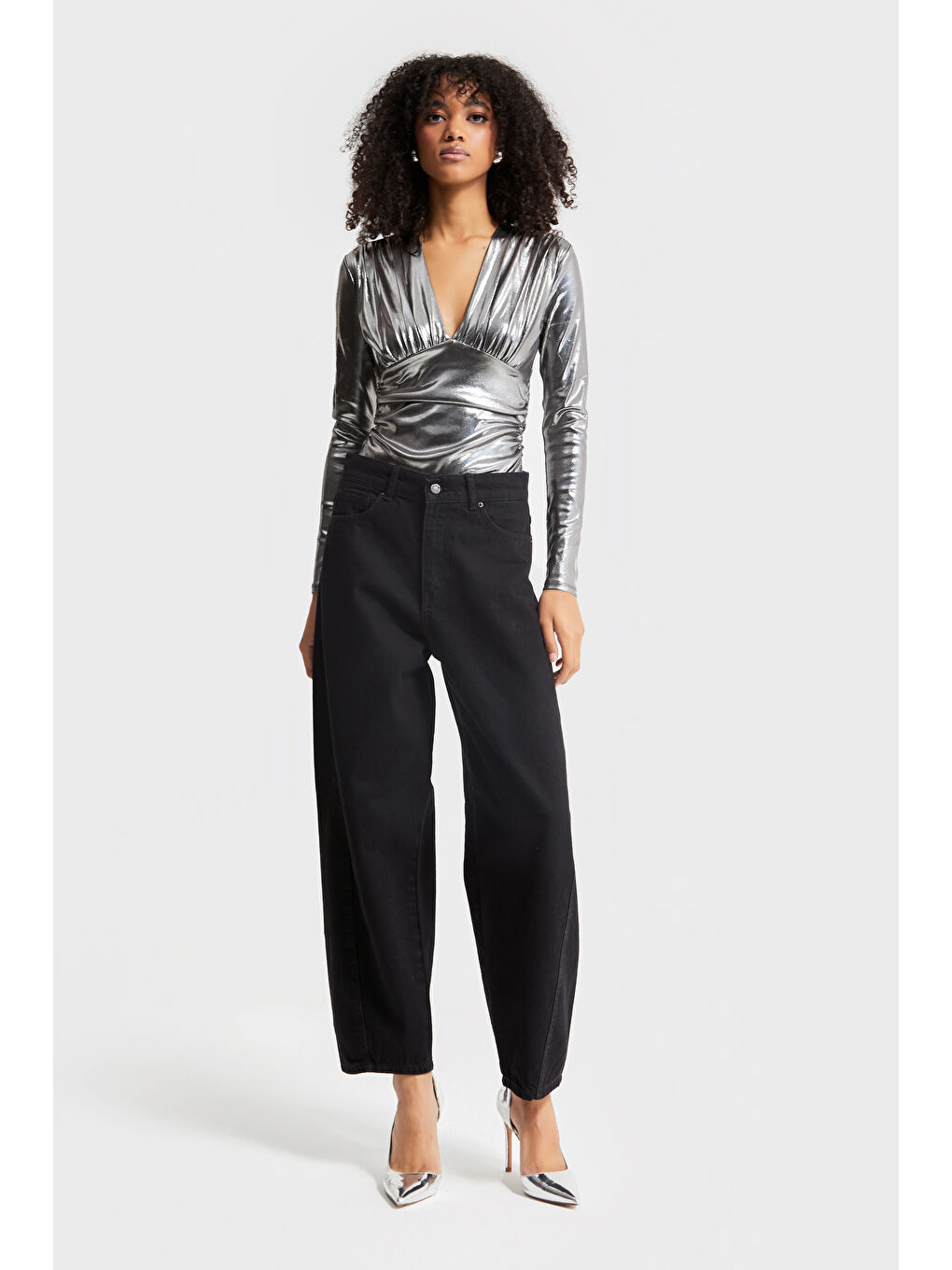 Kadın Siyah Renk Venüs Carrot Fit Rahat Kalıp Yüksek Bel Denim-4