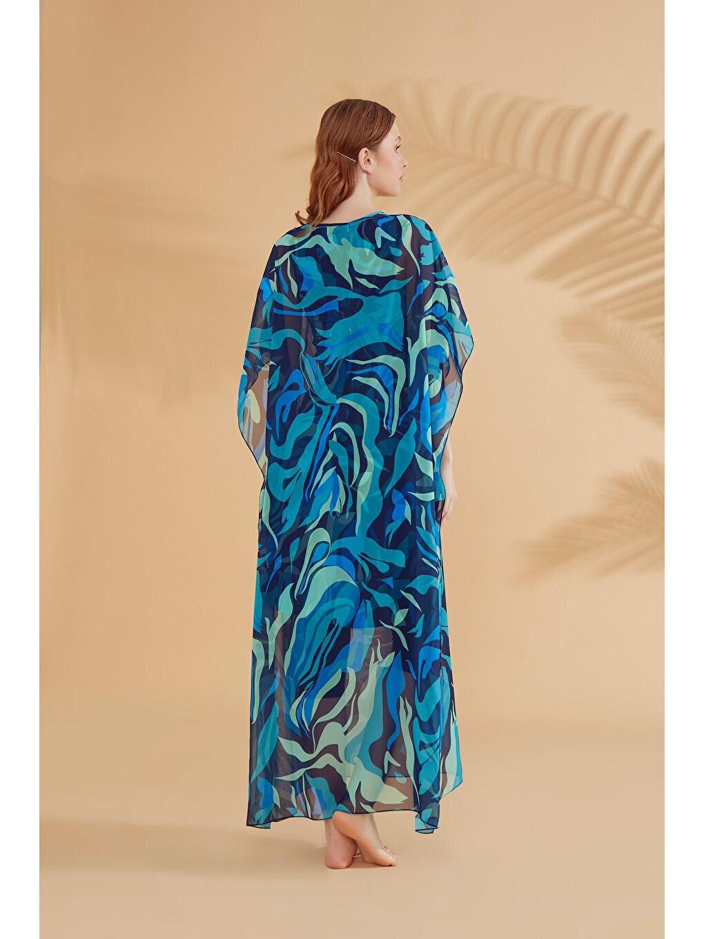 Desenli Turkuaz Pareo Kaftan P2347-1
