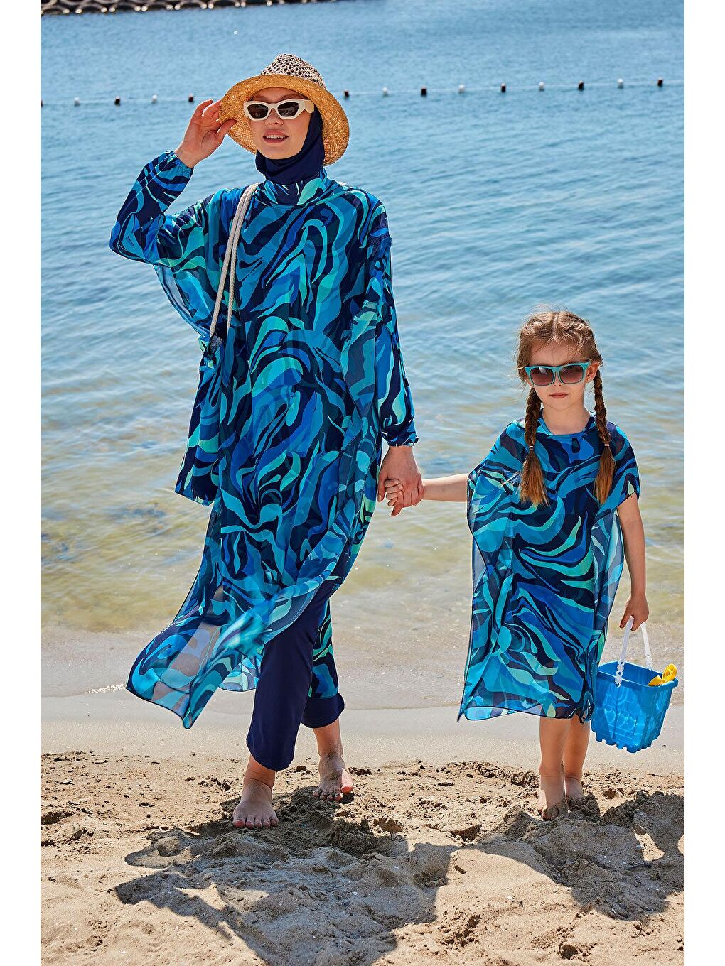 Desenli Turkuaz Pareo Kaftan P2347-3