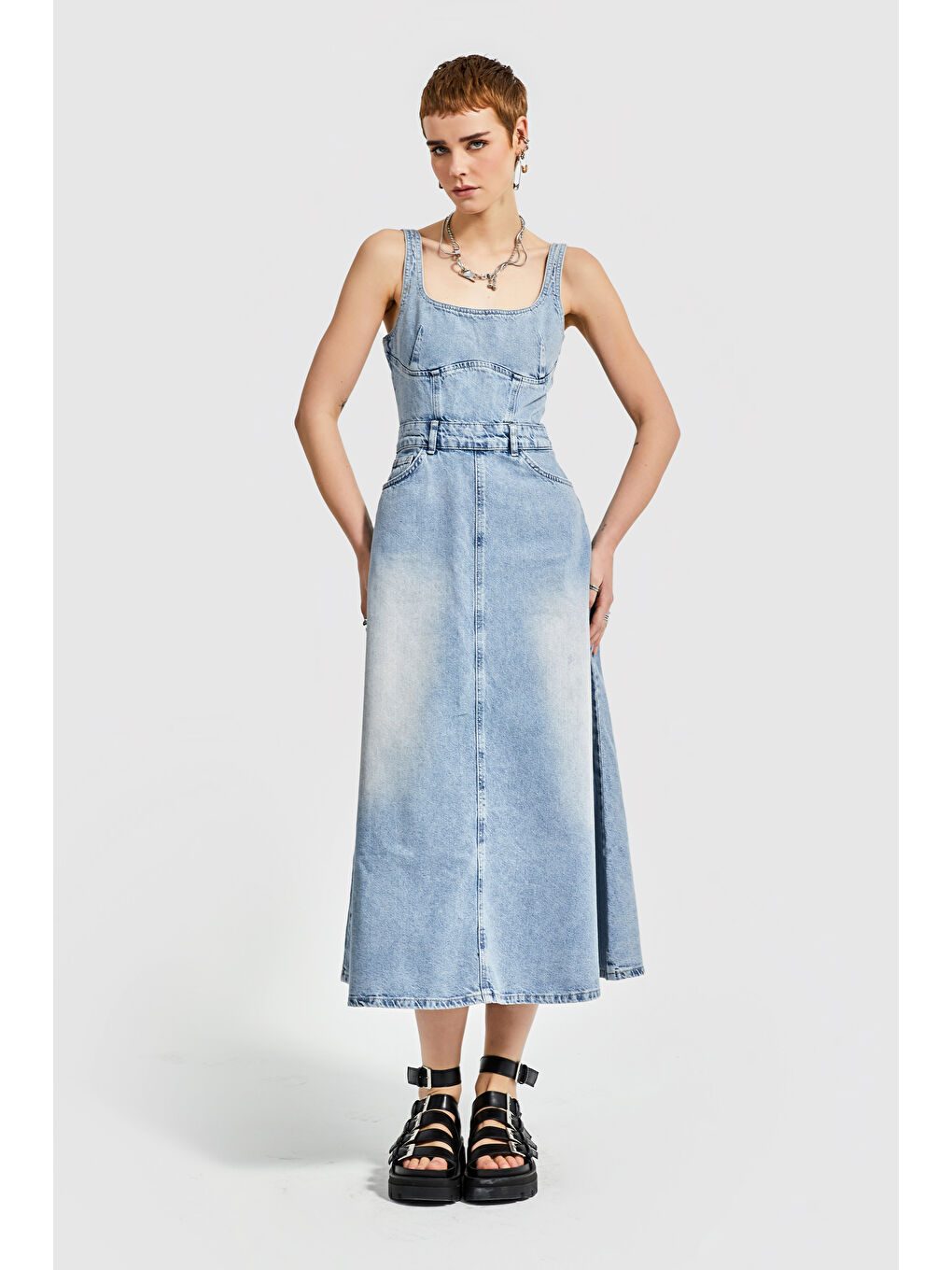 Mavi Kadın Maxi Boy A Kesim Denim Elbise-1