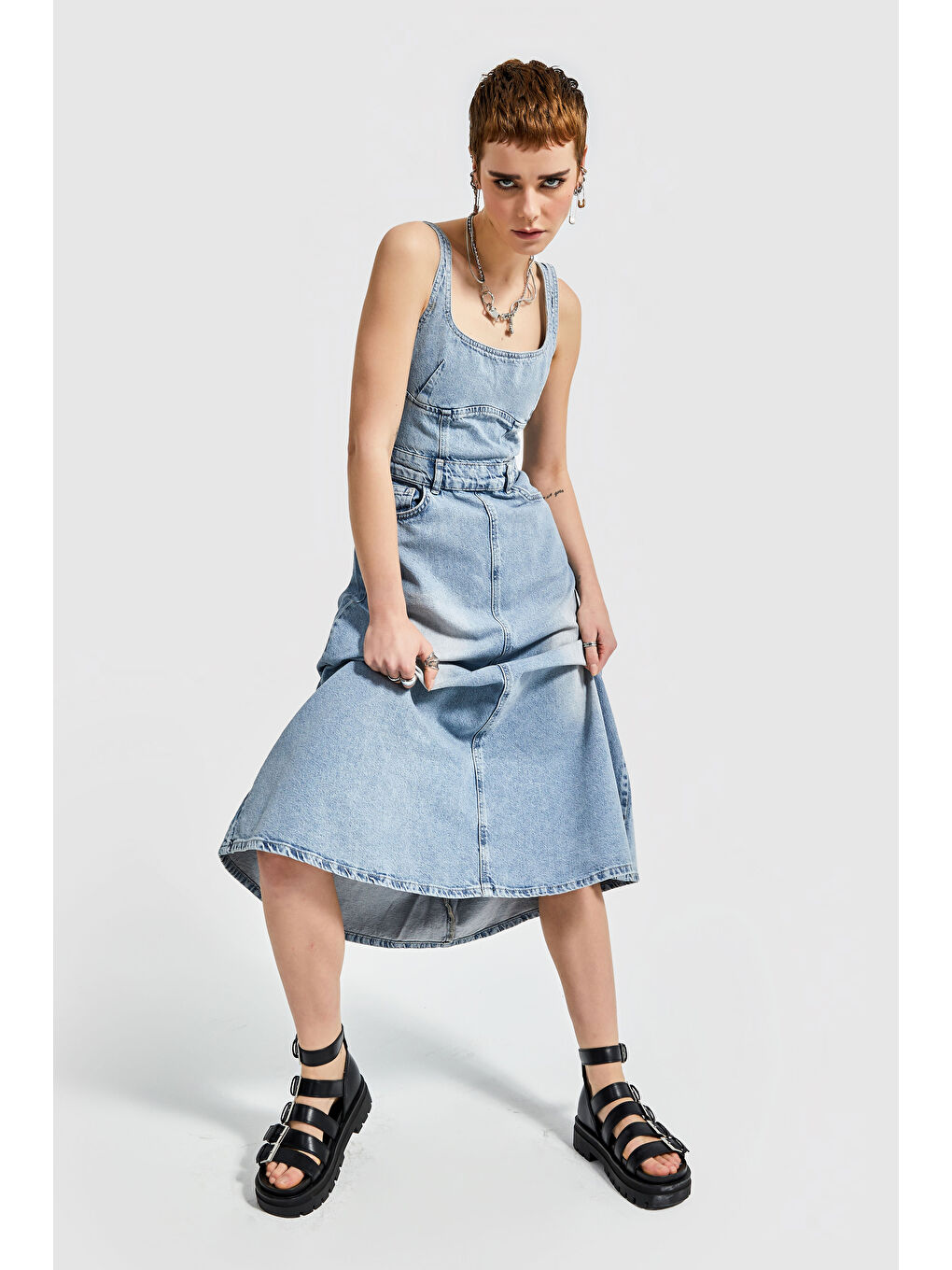 Mavi Kadın Maxi Boy A Kesim Denim Elbise-3